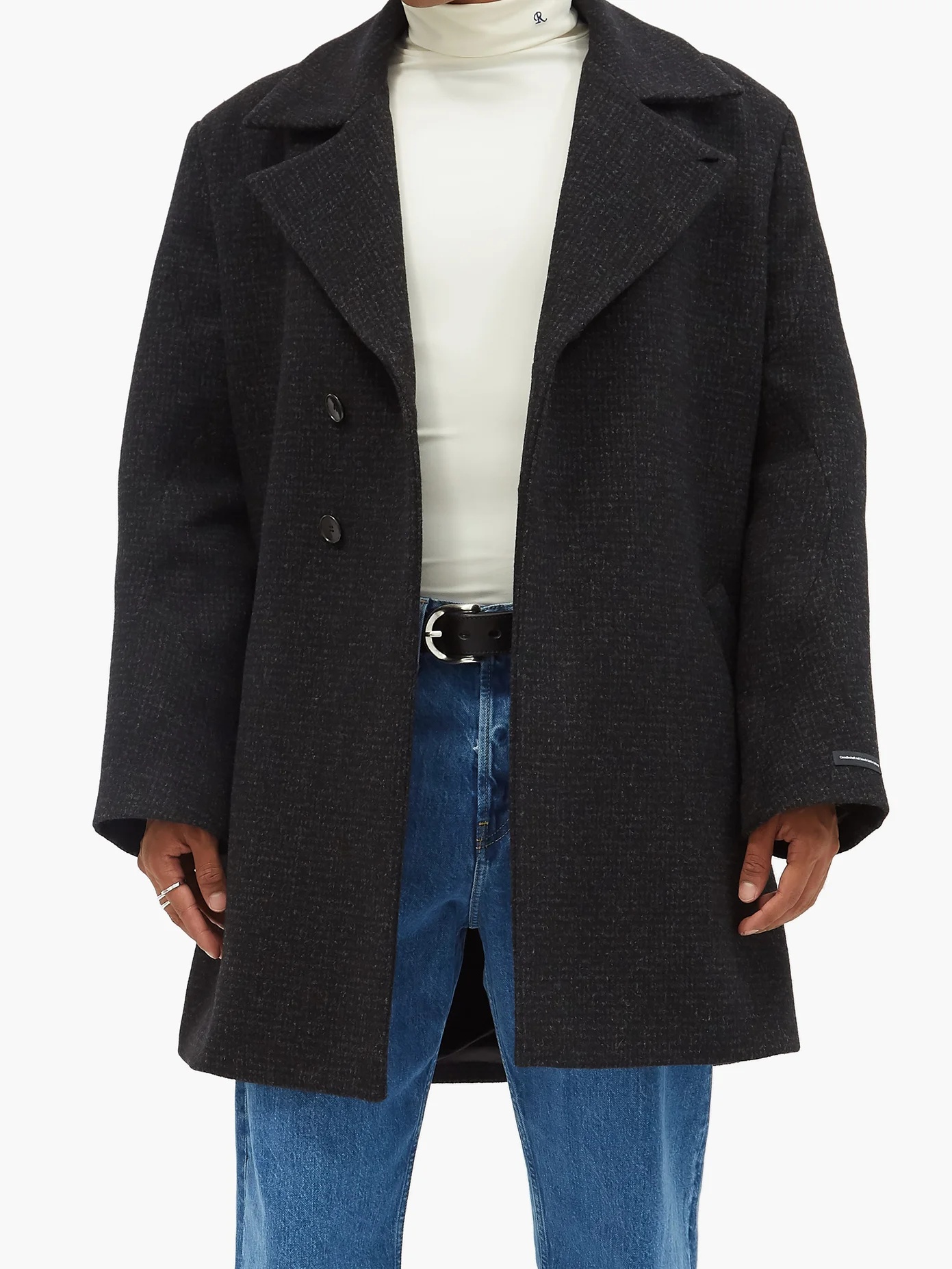 Double-breasted checked wool-blend peacoat - 2