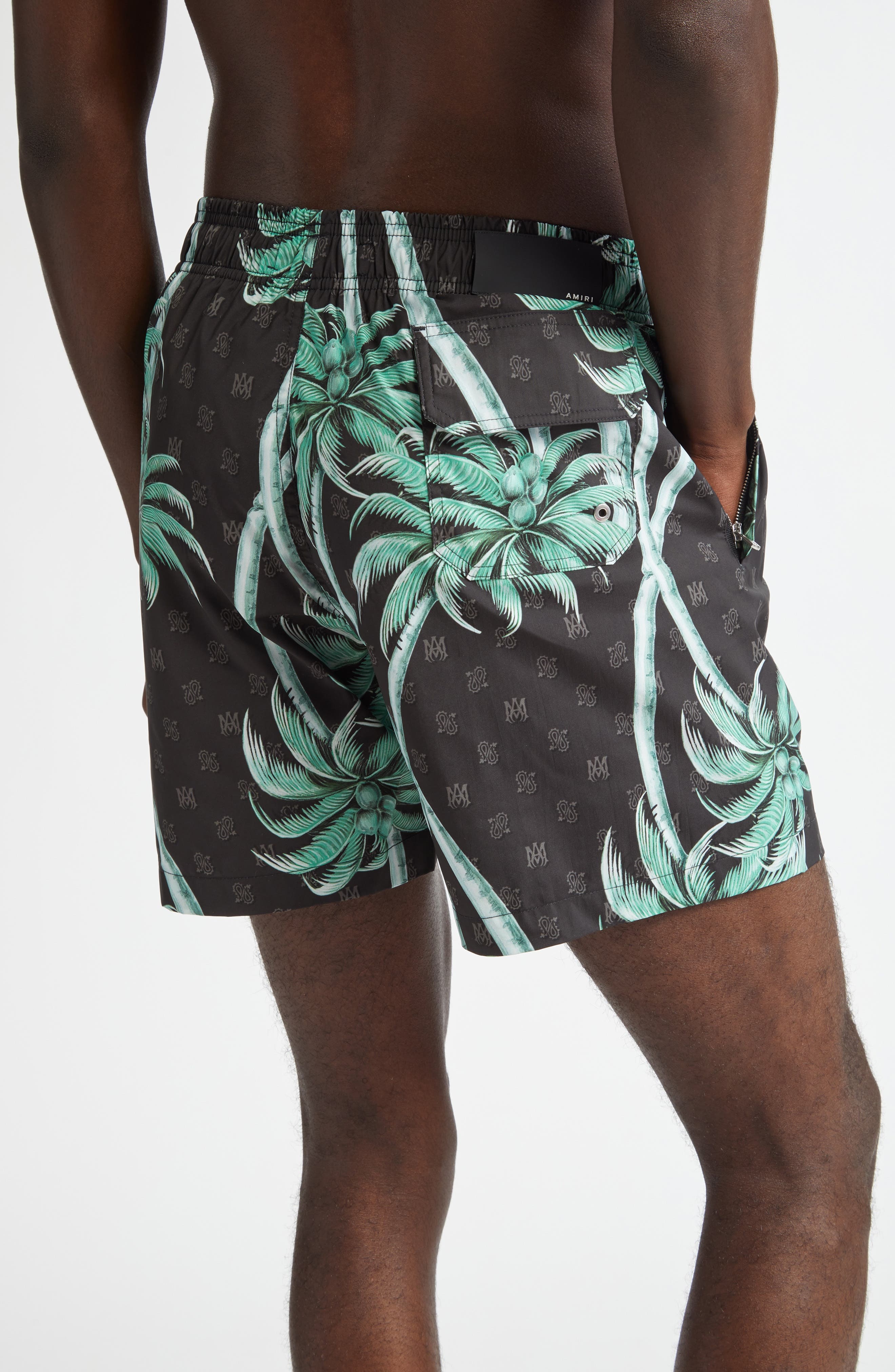AMIRI Twisted Palms Print Swim Trunks in Black at Nordstrom - 3