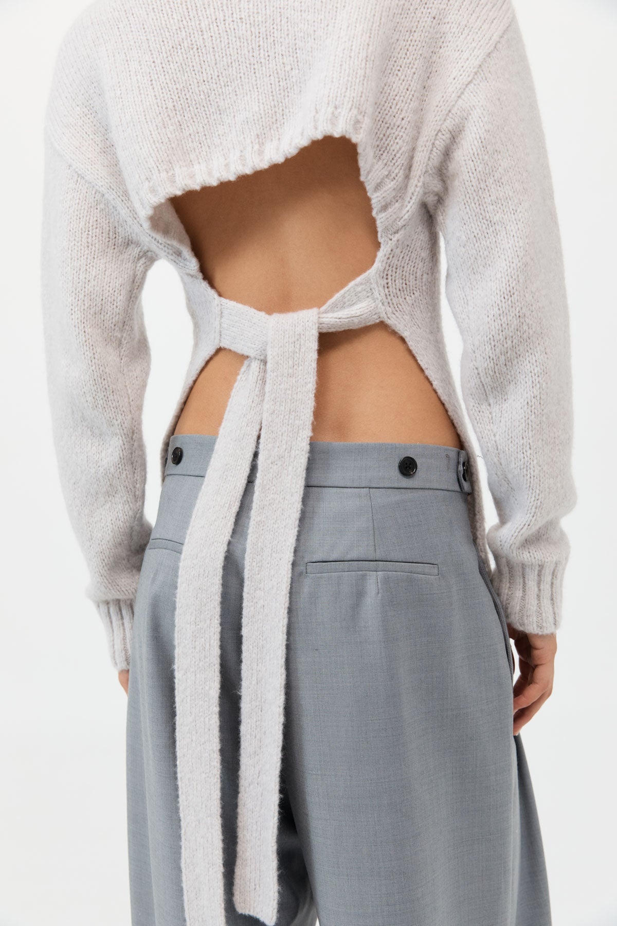 Wool Cashmere Blend Tie Back Jumper - Mist - 3
