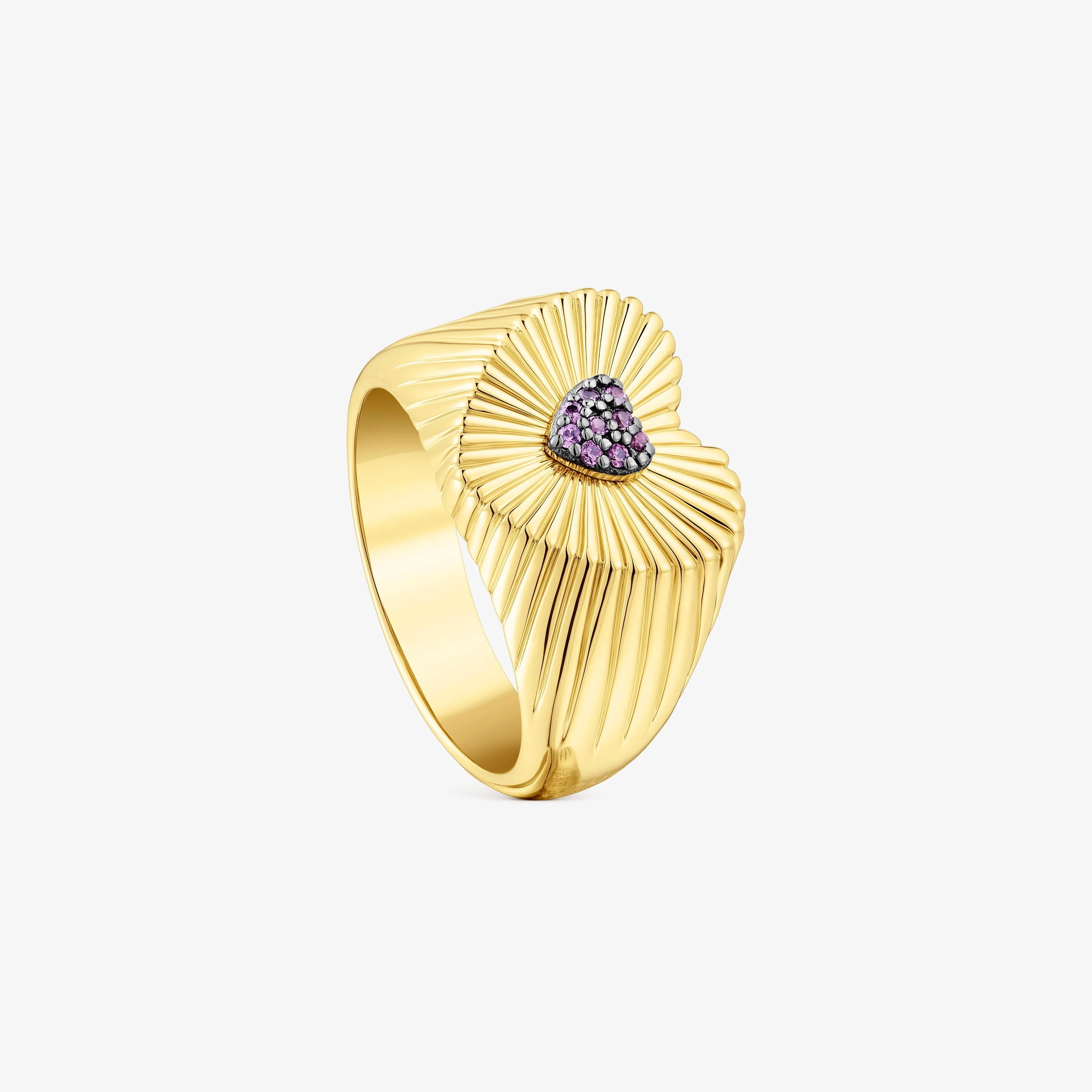 Silver vermeil heart Signet ring with rhodolite Iris Motif - 1