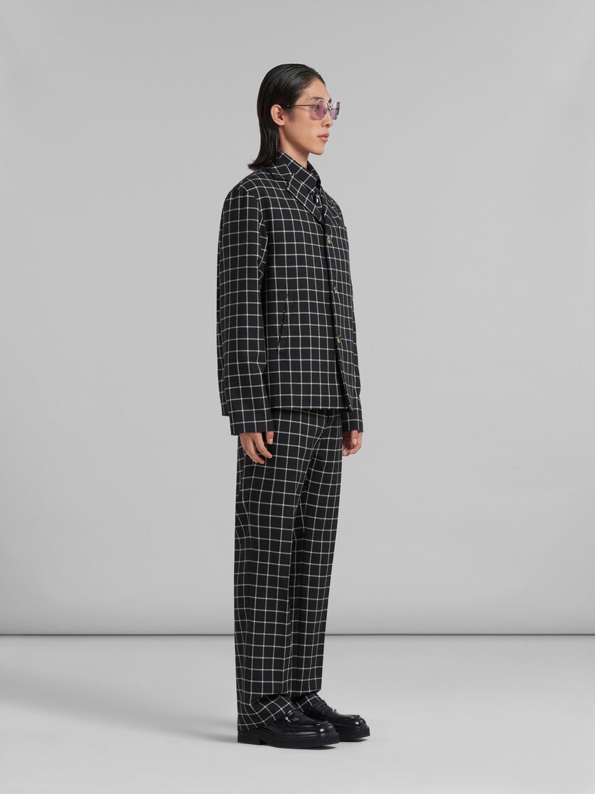 BLACK WOOL LONG-SLEEVED SHIRT WITH CHECKED PATTERN - 5