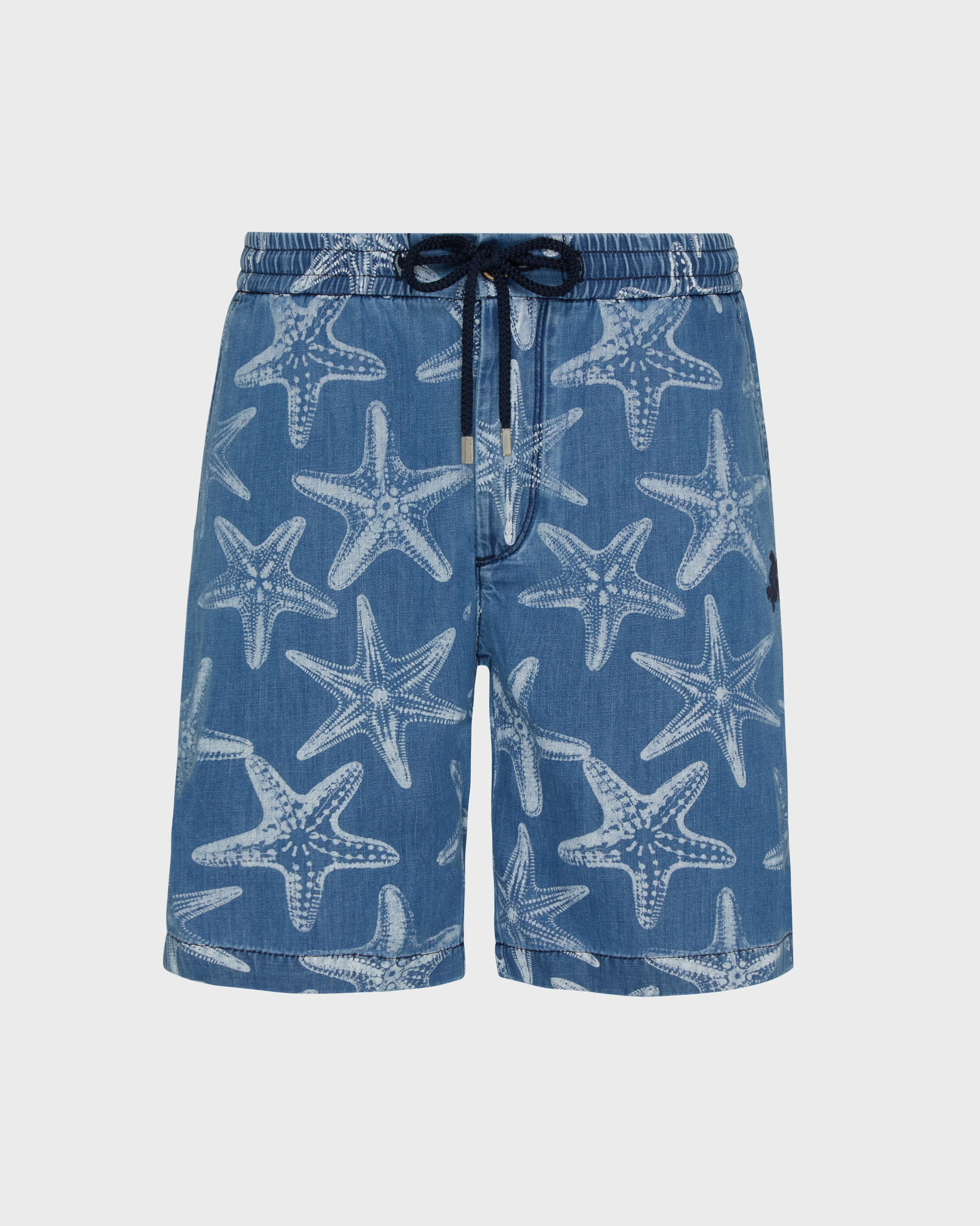 Men Denim Bermuda Shorts Starfish Light Denim Printed - 1