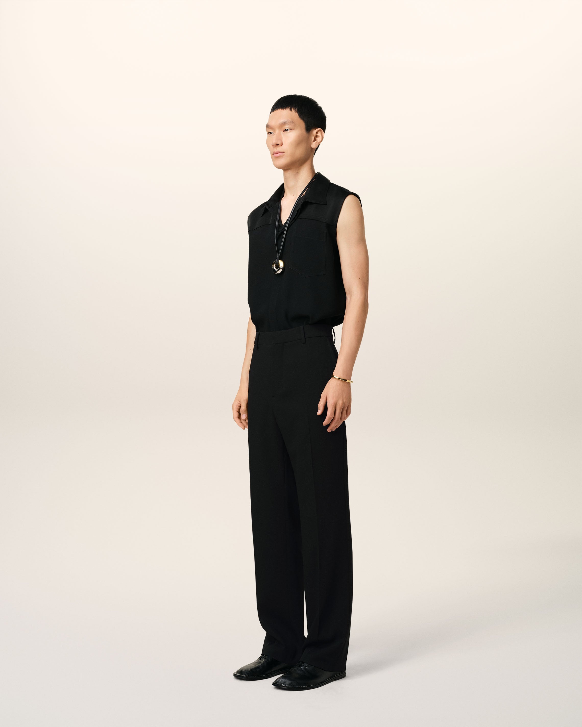 BLACK WOOL STRAIGHT FIT TROUSERS - 6