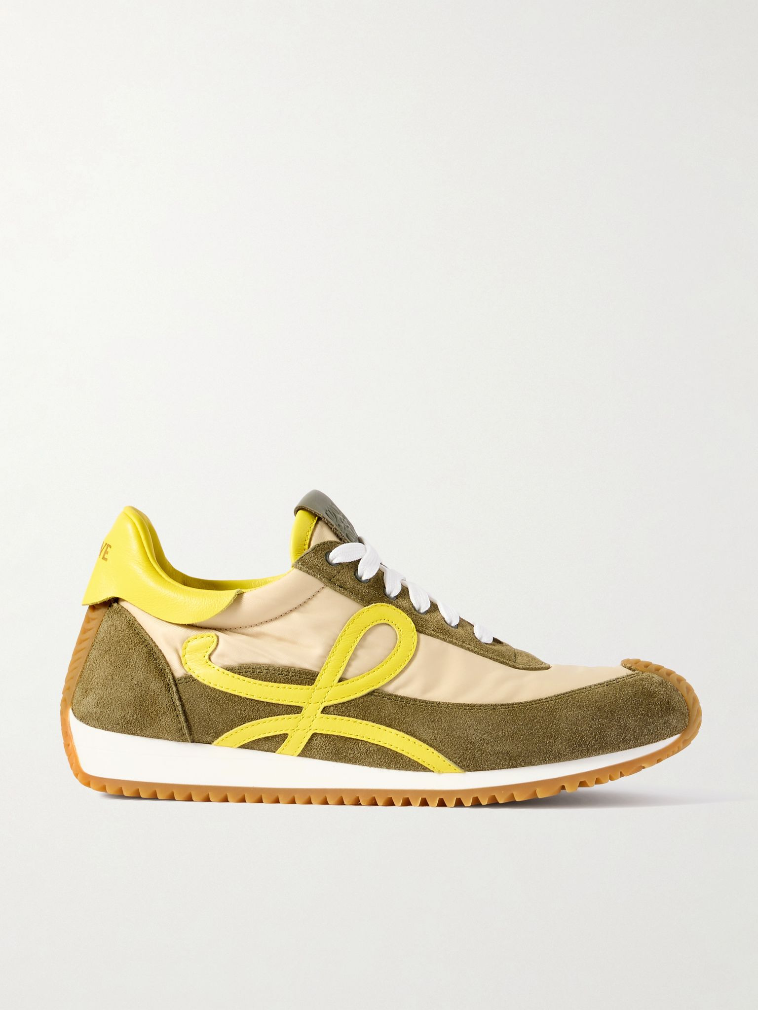 Flow Runner 2.0 leather-trimmed shell and suede sneakers Cream - 1