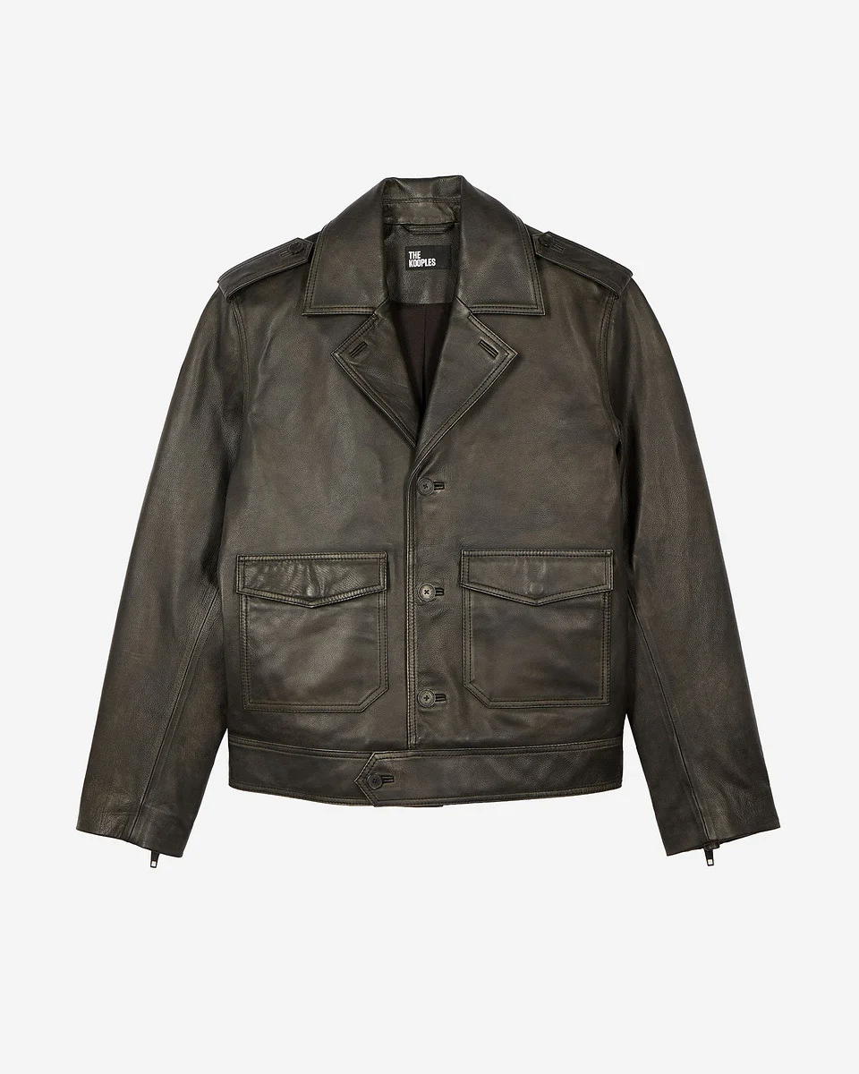 BLACK LEATHER BUTTON-DOWN JACKET - 1