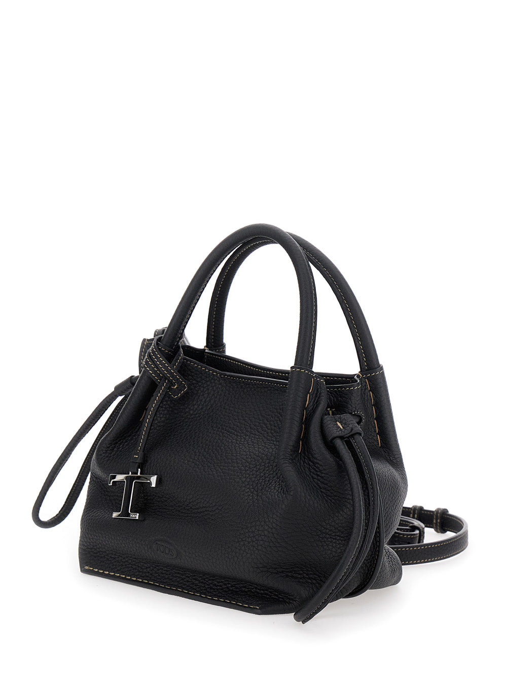 Tod's Women Black Handbag With Drawstring Closure And Adjustable Shoulder Strap In Grained Leather W - 2