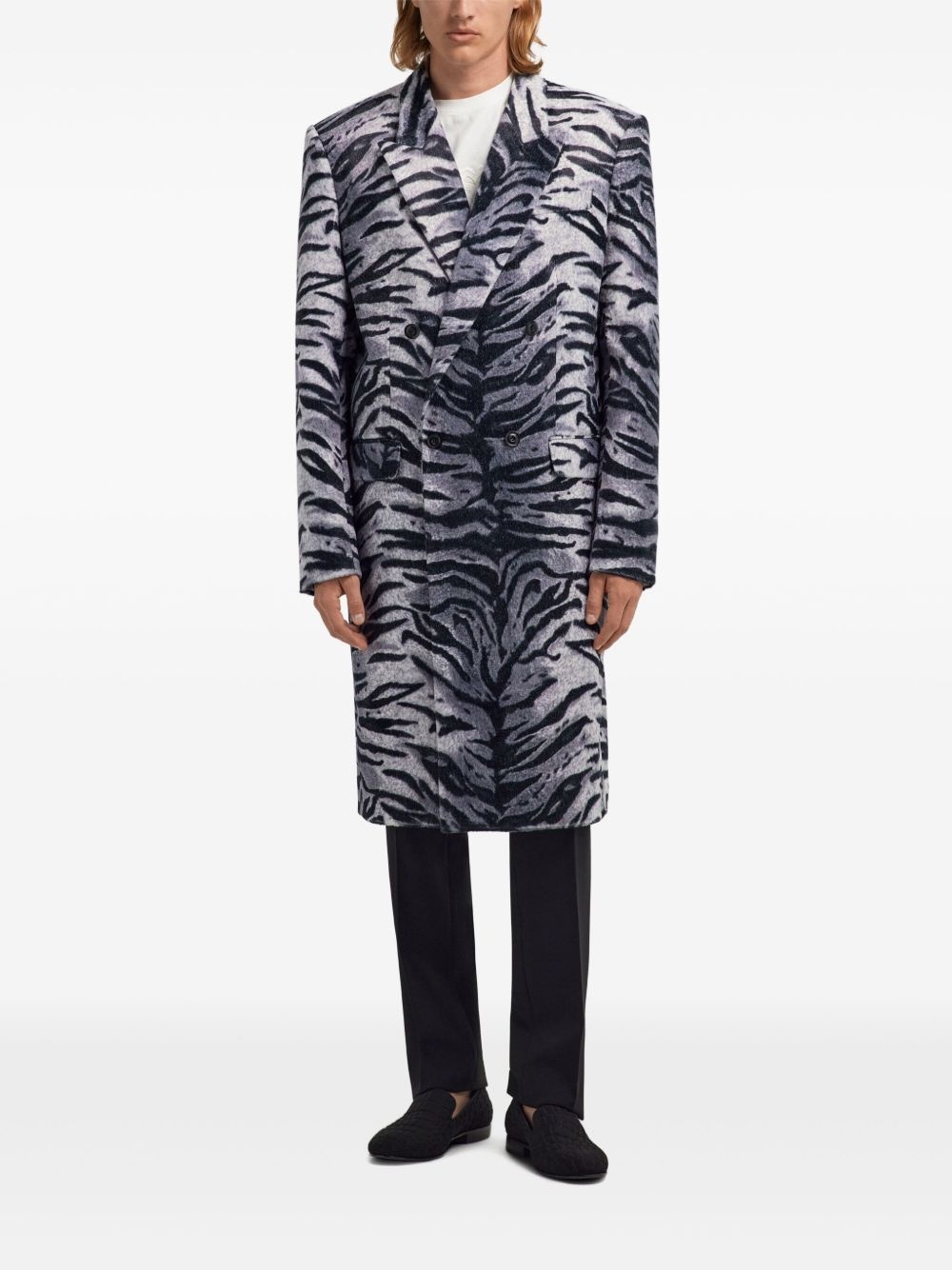 tiger-print double-breasted coat - 2