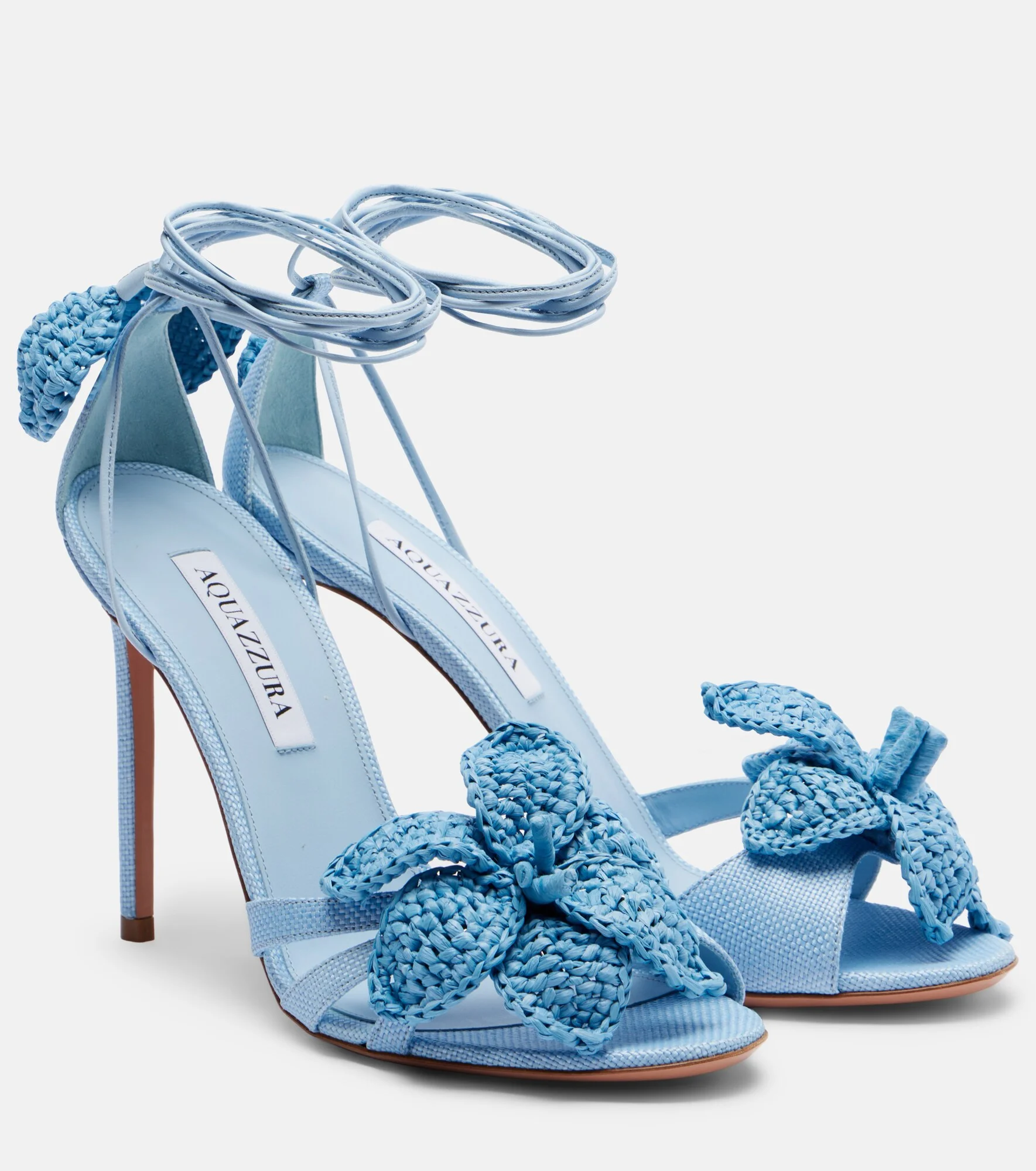 Calypso leather-trimmed raffia sandals - 1
