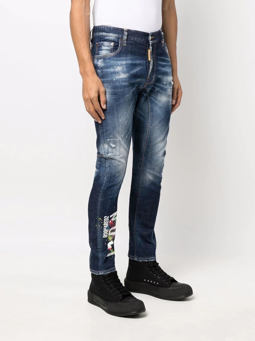 logo-print distressed skinny jeans - 3