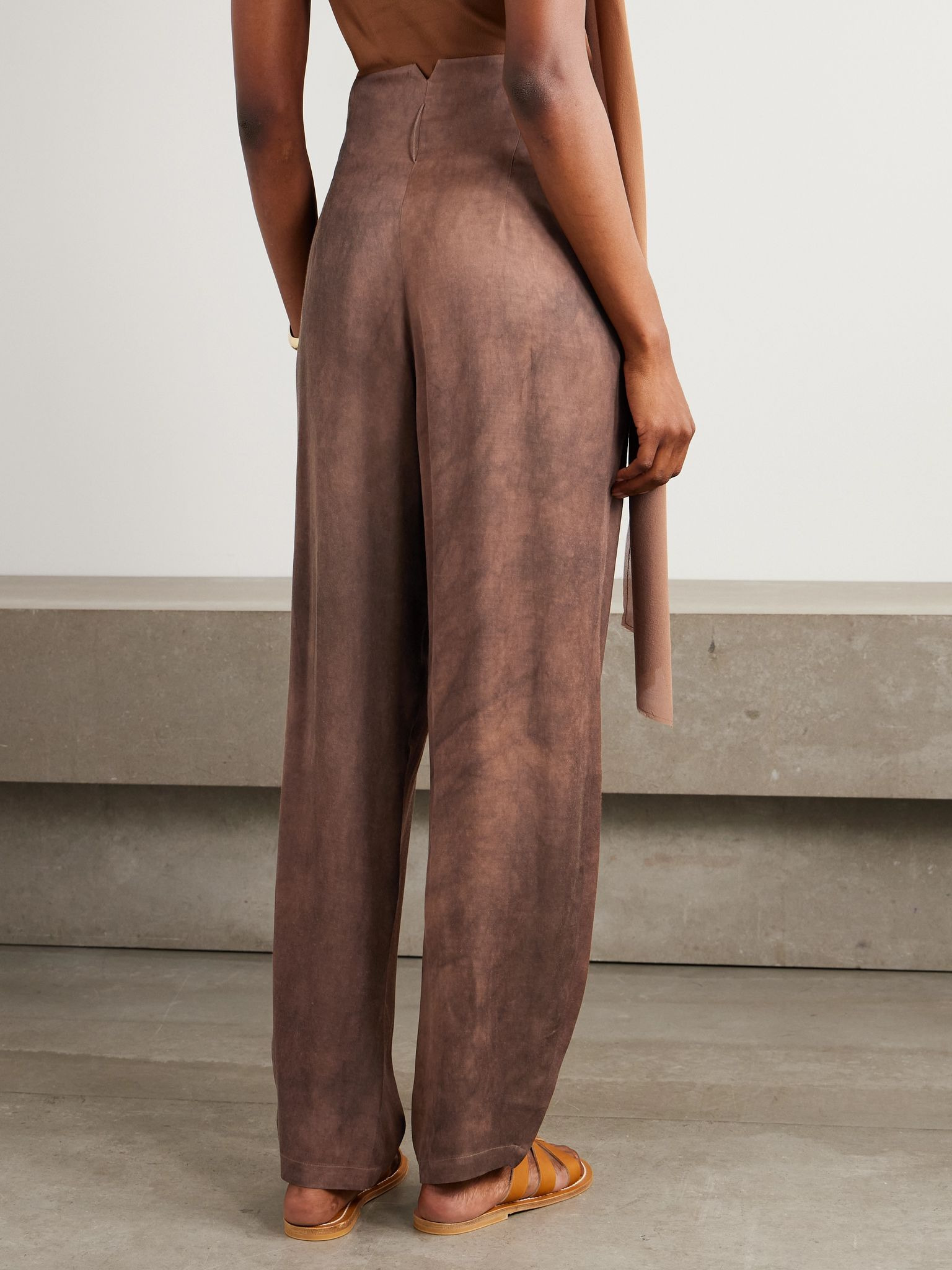 Eclipse pleated voile tapered pants Brown - 4