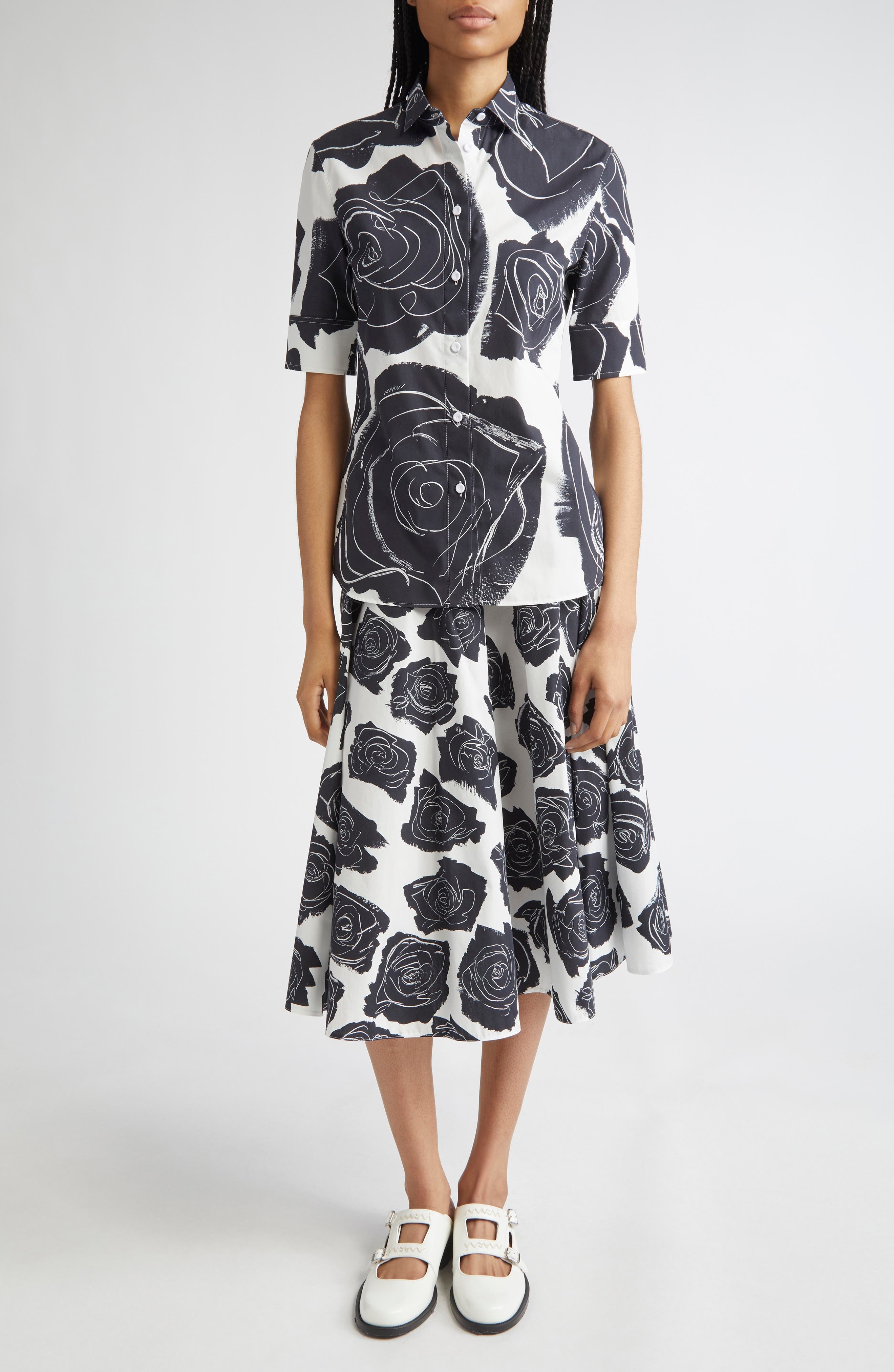 Marni Rose Print Cotton Poplin Shirt in Lily/white at Nordstrom - 2