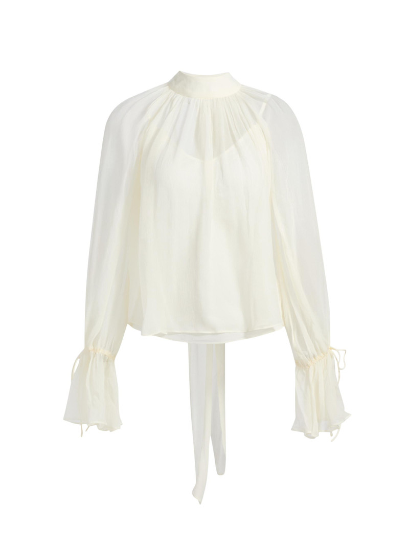 Women's Roux Sheer Shirred Blouse - Ivory 1
