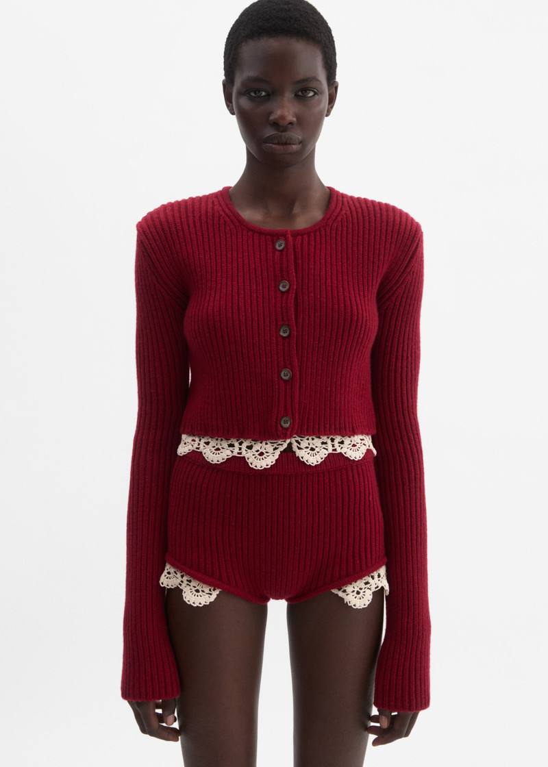 MAGDA BUTRYM Cashmere crochet-trim shorts in red outlook