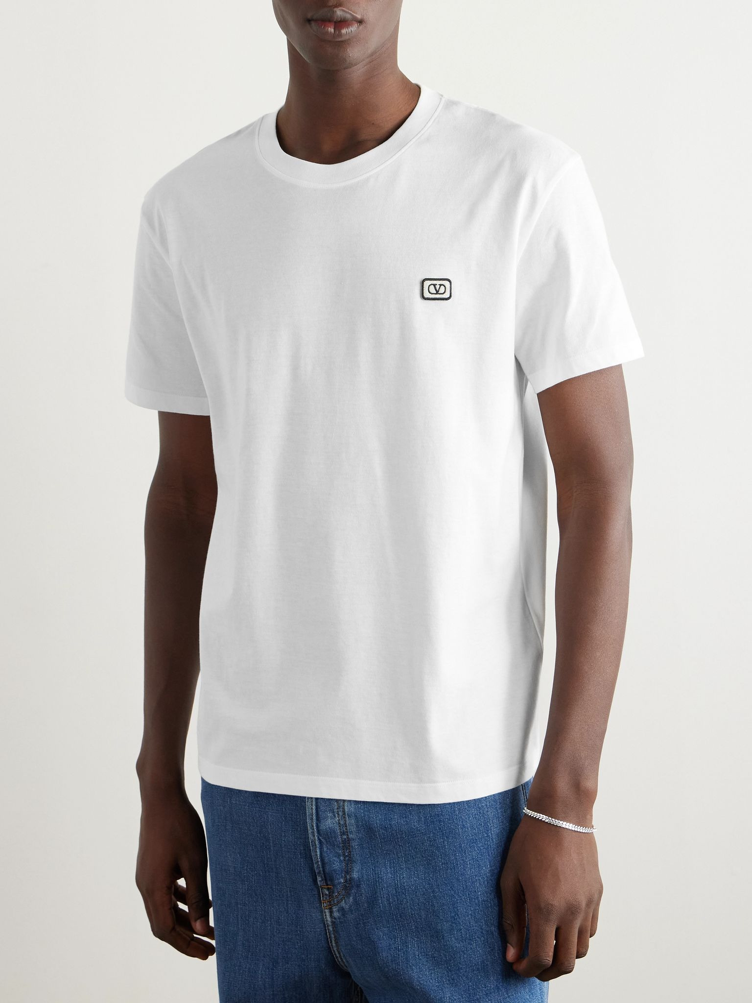 Logo-Appliquéd Cotton-Jersey T-Shirt White - 3