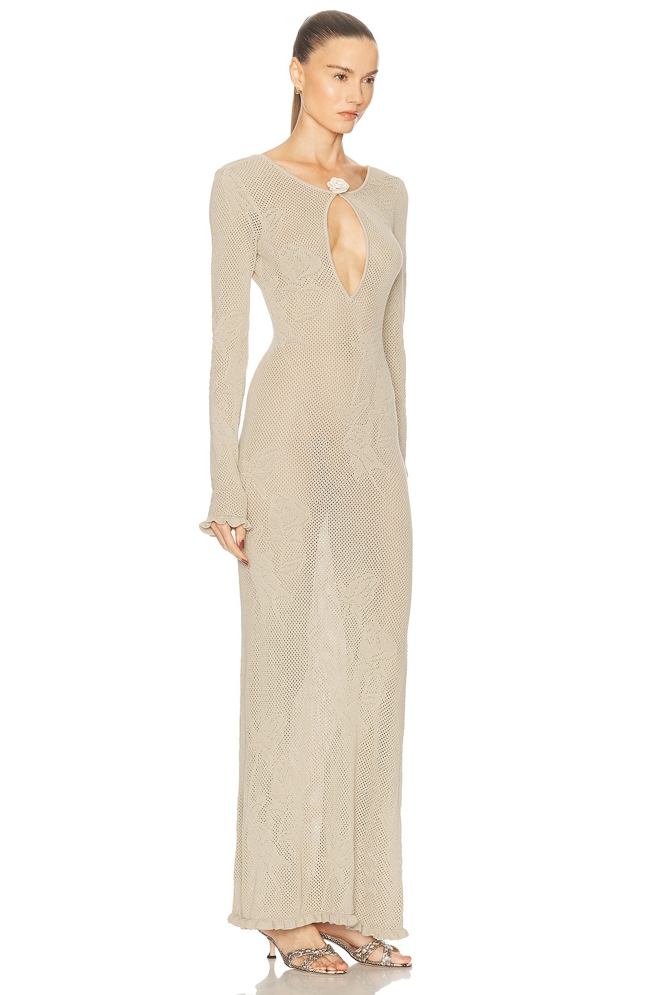 Rose Pointelle Knit Dress in Grey Brown - 2