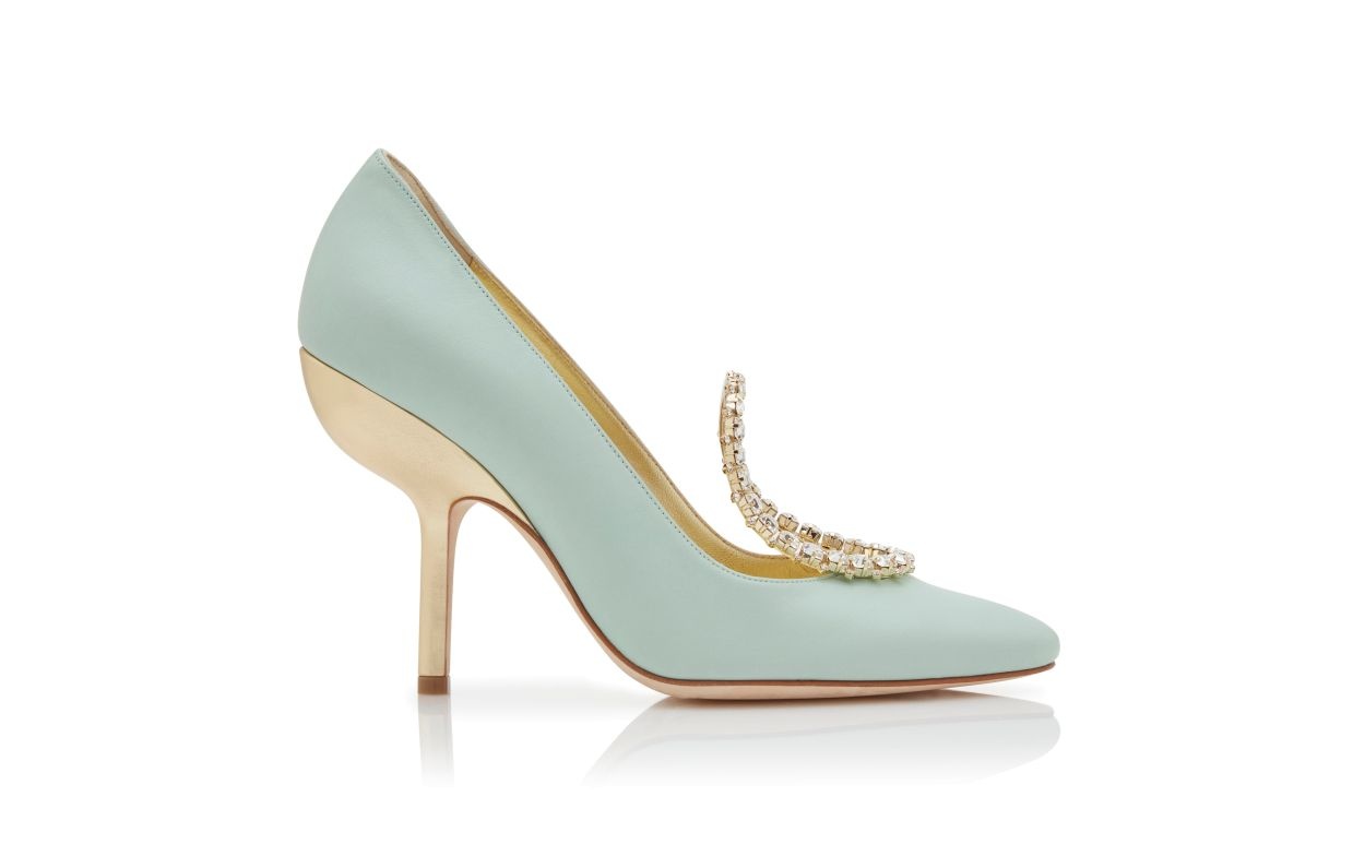 Light Green and Gold Nappa Leather Pumps - 1