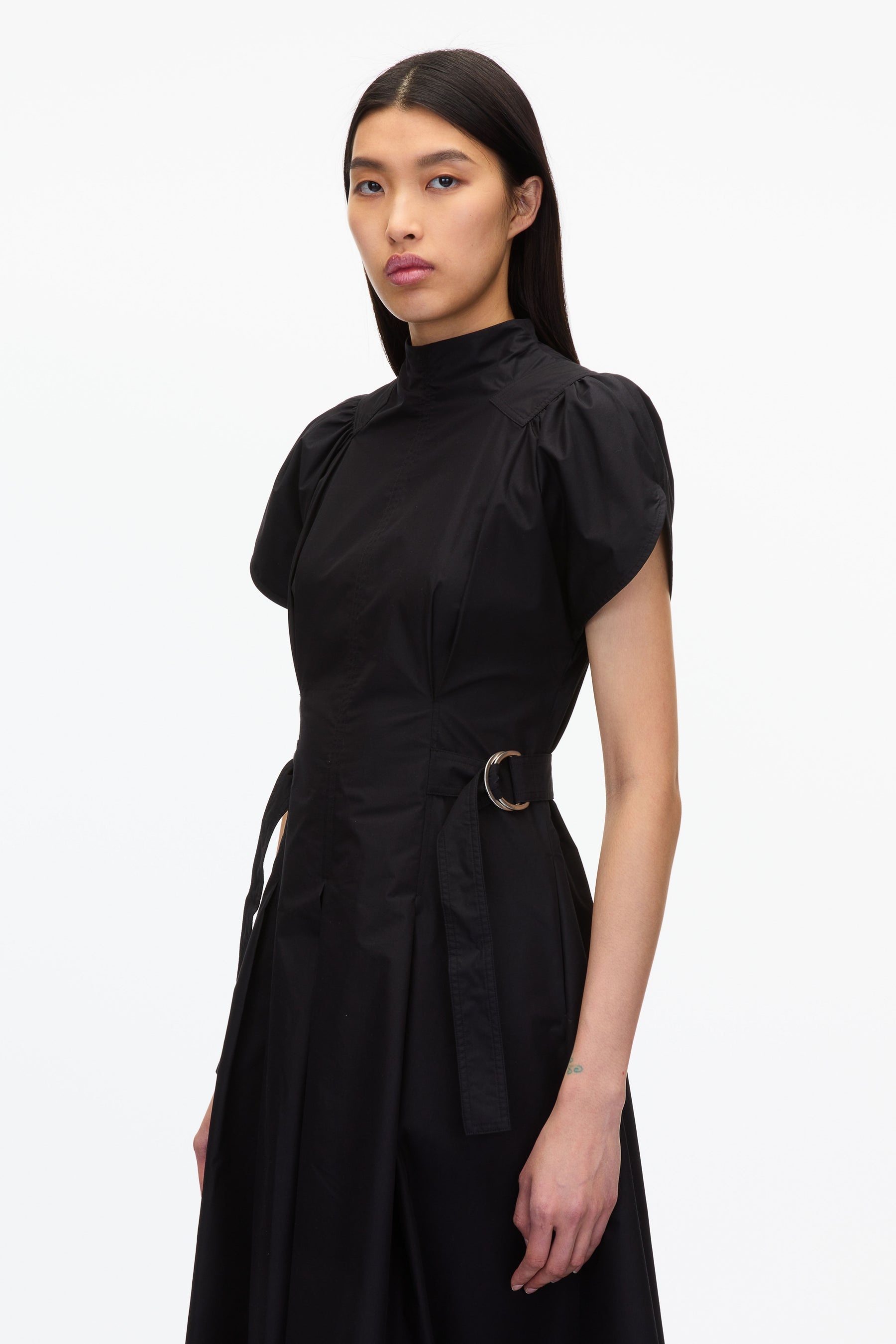 Puff Sleeve Poplin Flare Dress - 2