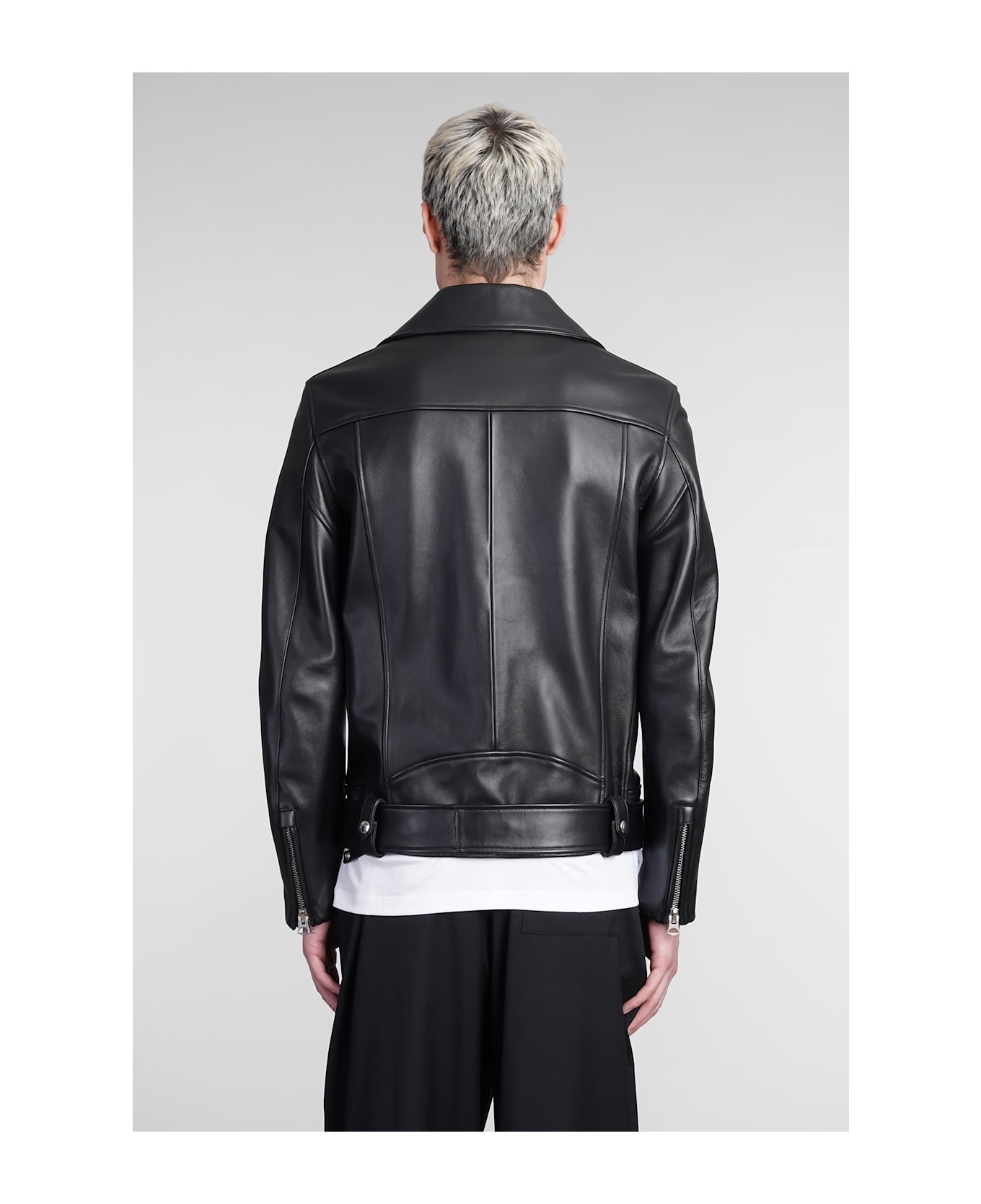 Nate Clean Biker Jacket In Black Leather - 3