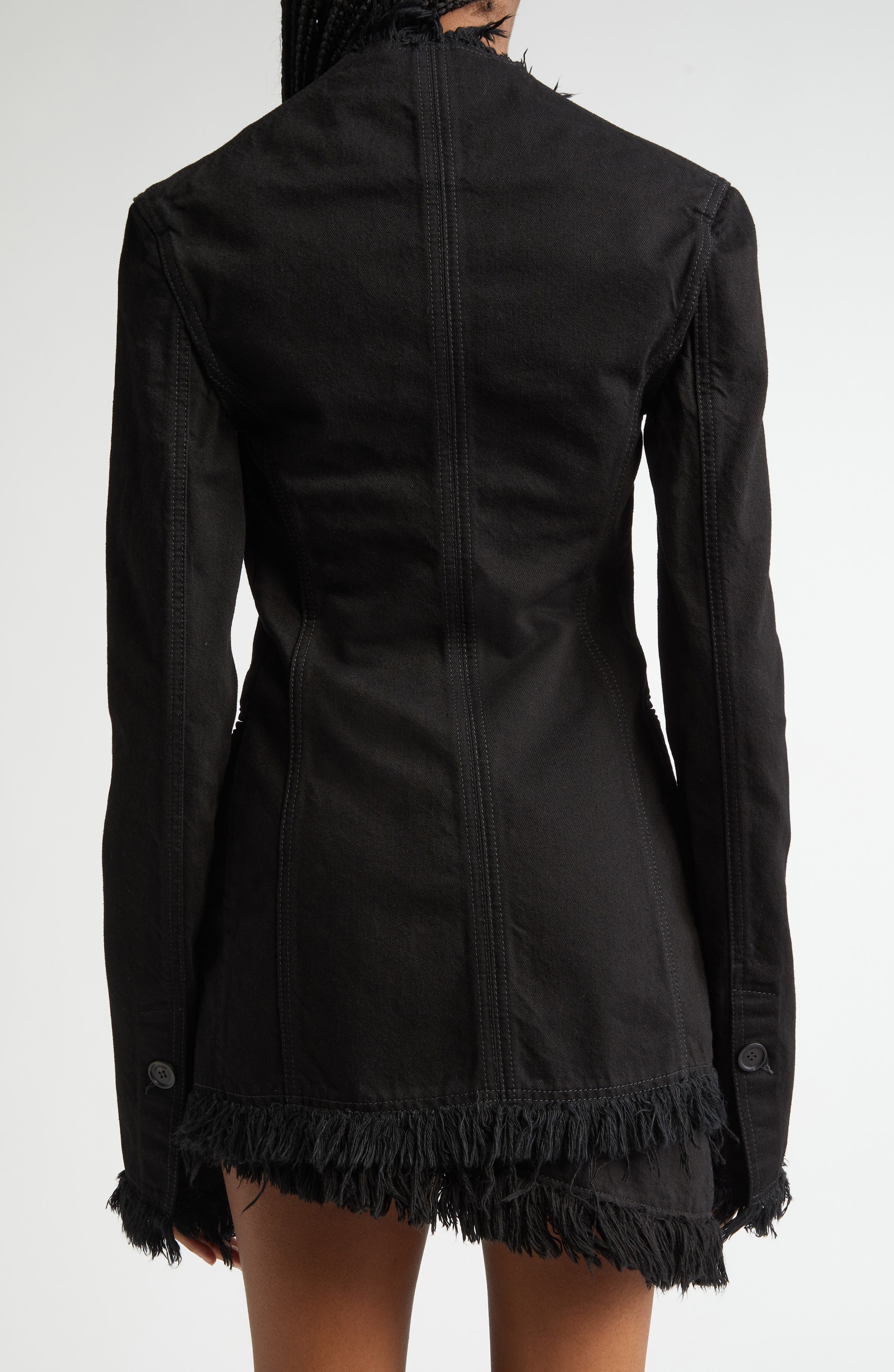 FERRAGAMO Asymmetric Raw Edge Denim Blazer in Nero at Nordstrom - 2