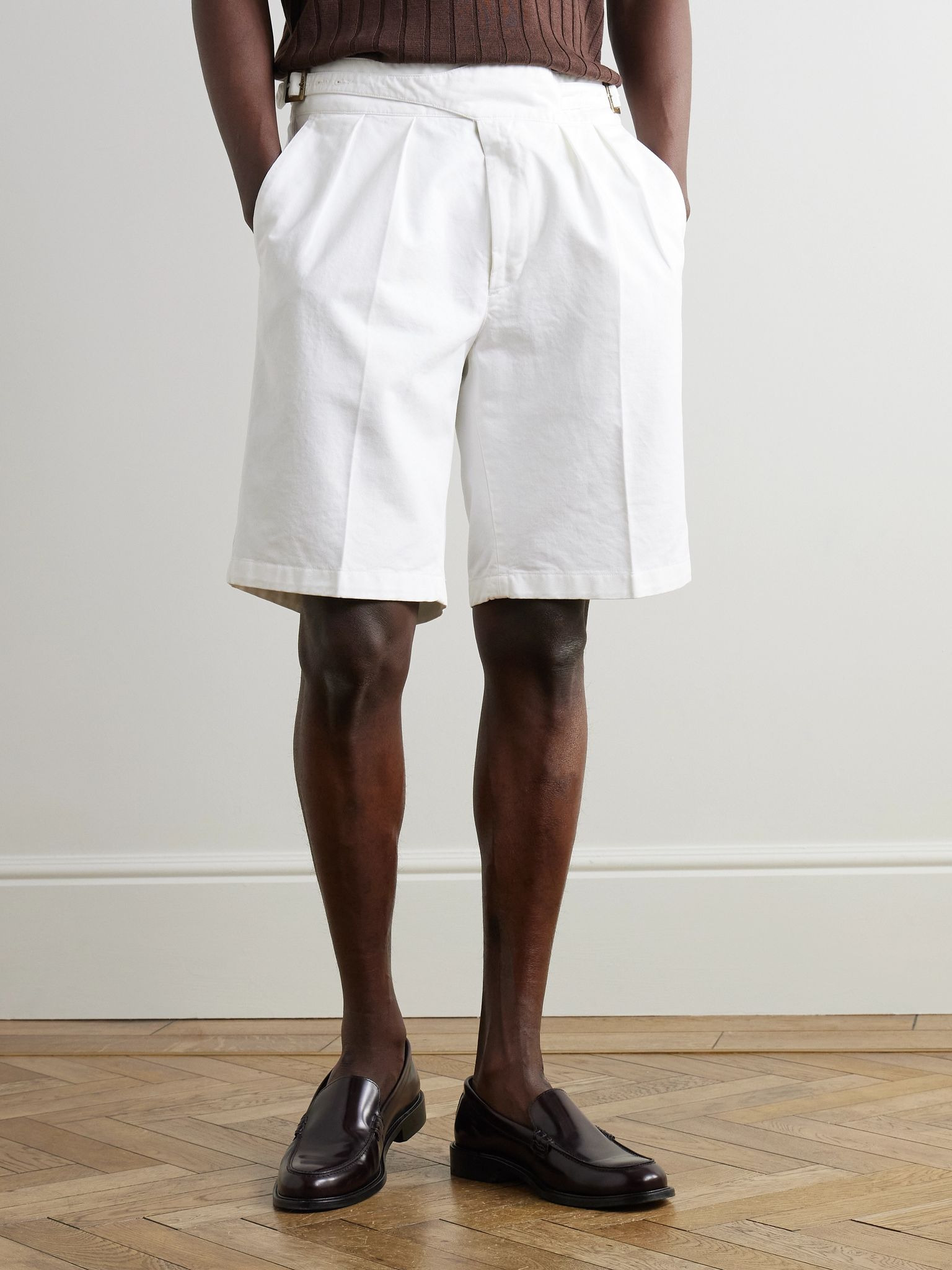 Manny Straight-Leg Pleated Cotton Shorts White - 3