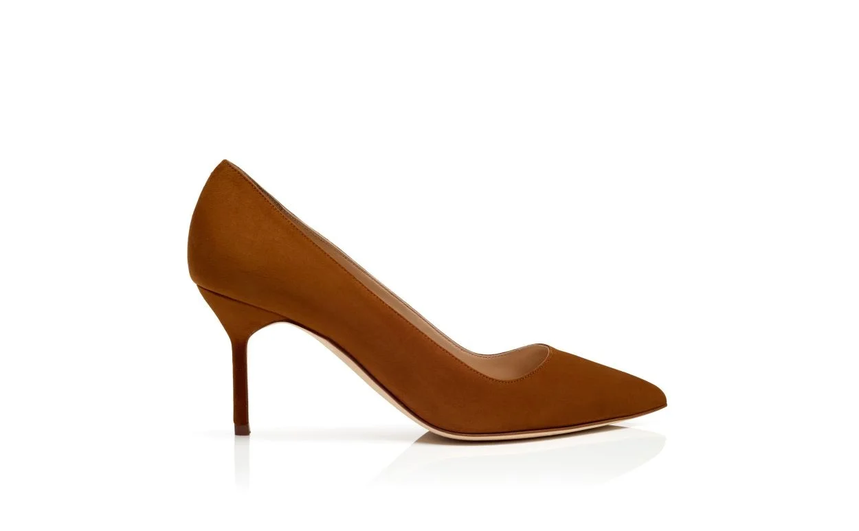 Brown Suede Pointed Toe Pumps - 1
