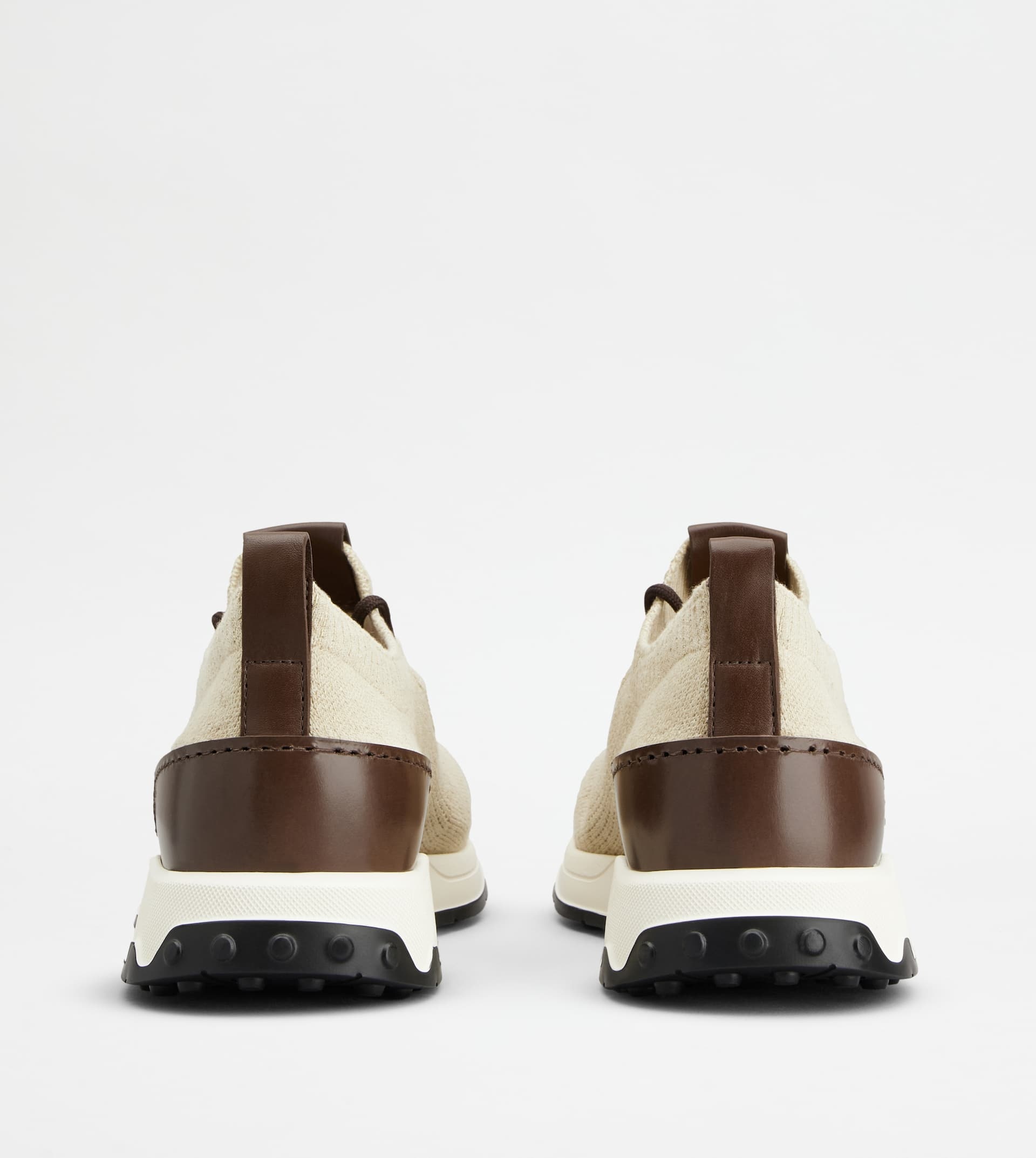 SOCK SNEAKERS IN TECHNICAL FABRIC AND LEATHER - OFF WHITE, BROWN - 3