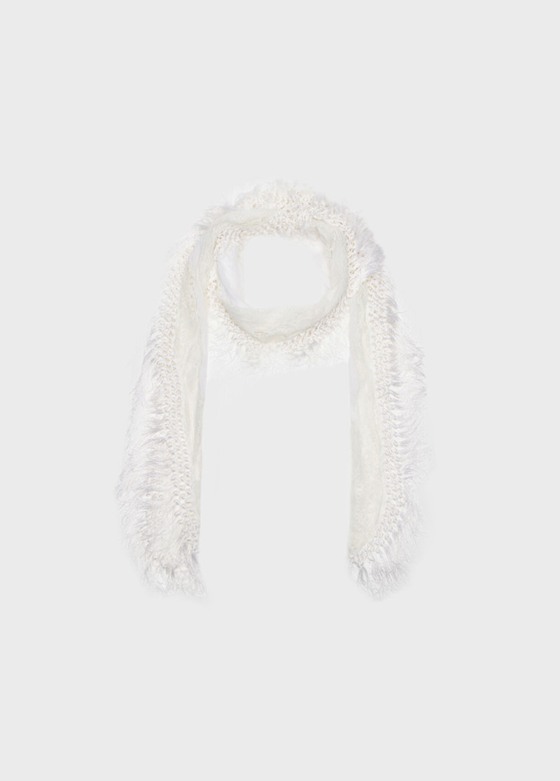 Blumarine TULLE AND LACE SCARF WITH FRINGE outlook
