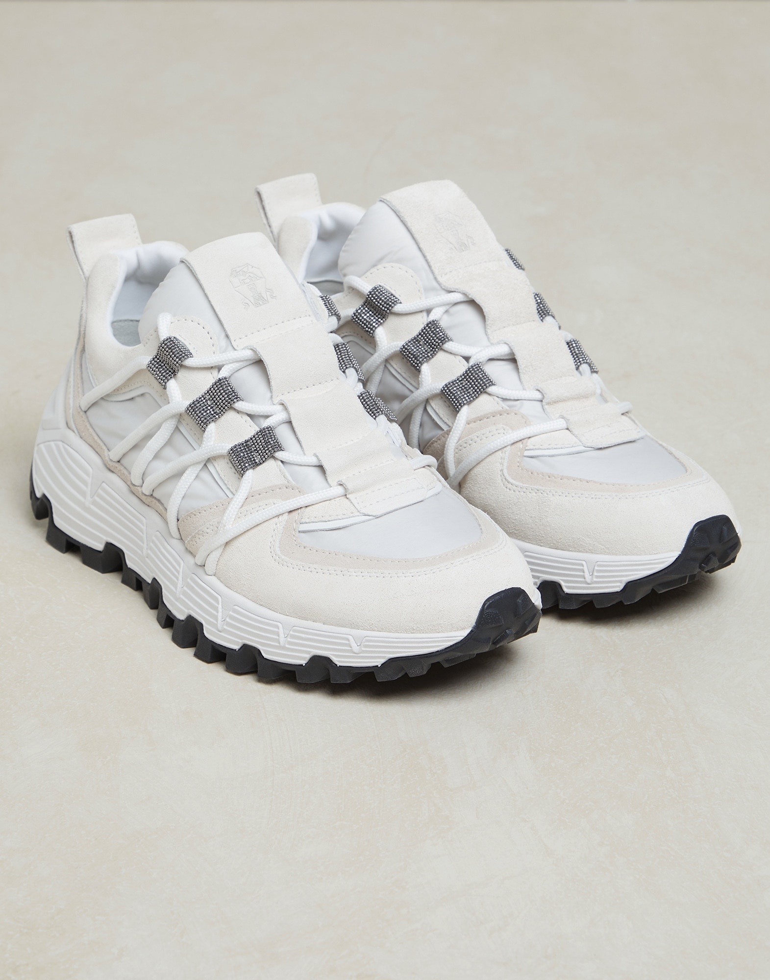 Suede and techno fabric sneakers with precious eyelets - 2