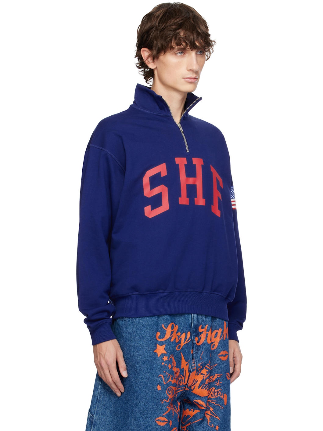 Blue 'SHF' Quarter Zip Sweater - 2