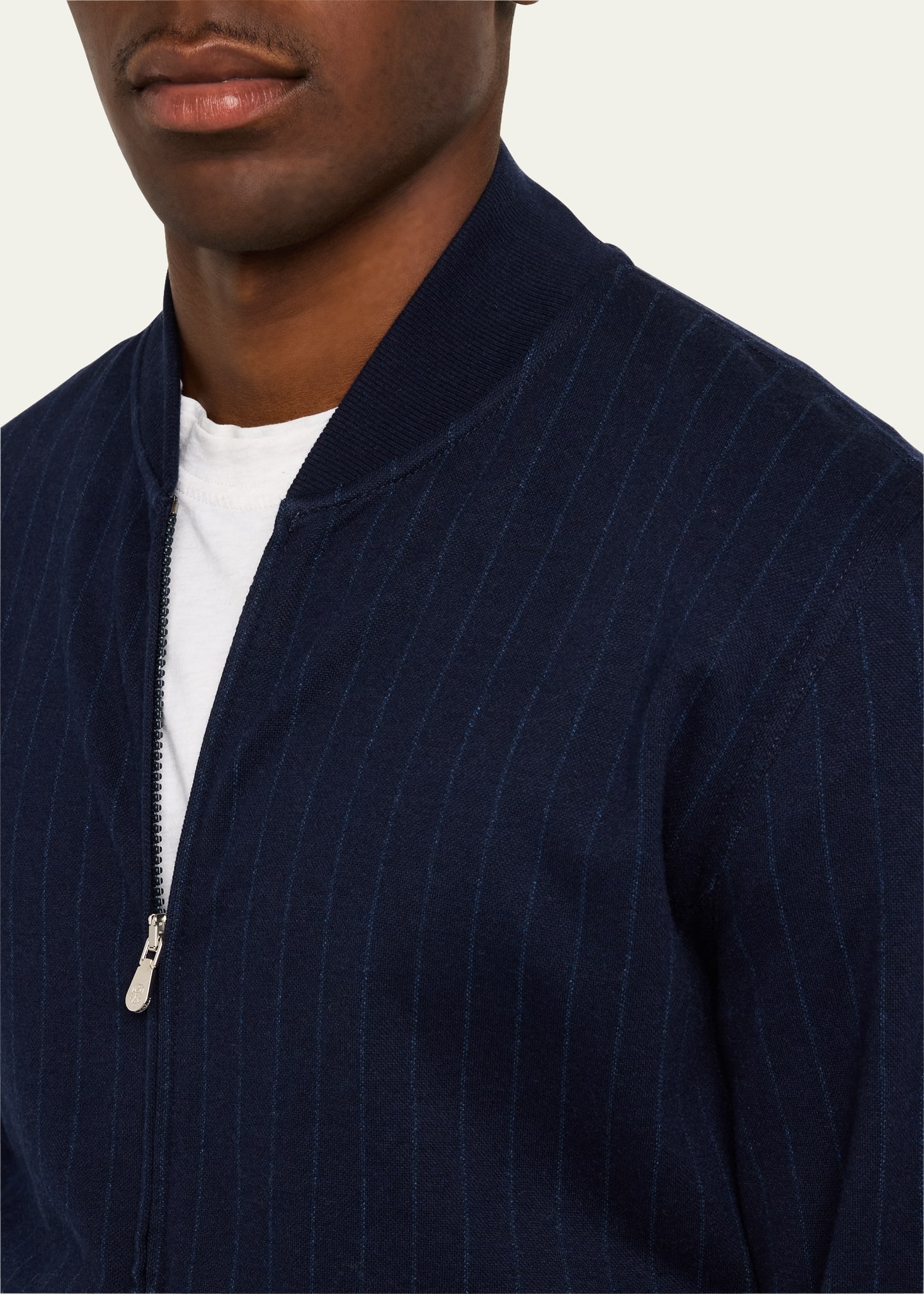 Men's Pinstripe Full-Zip Bomber Jacket - 5