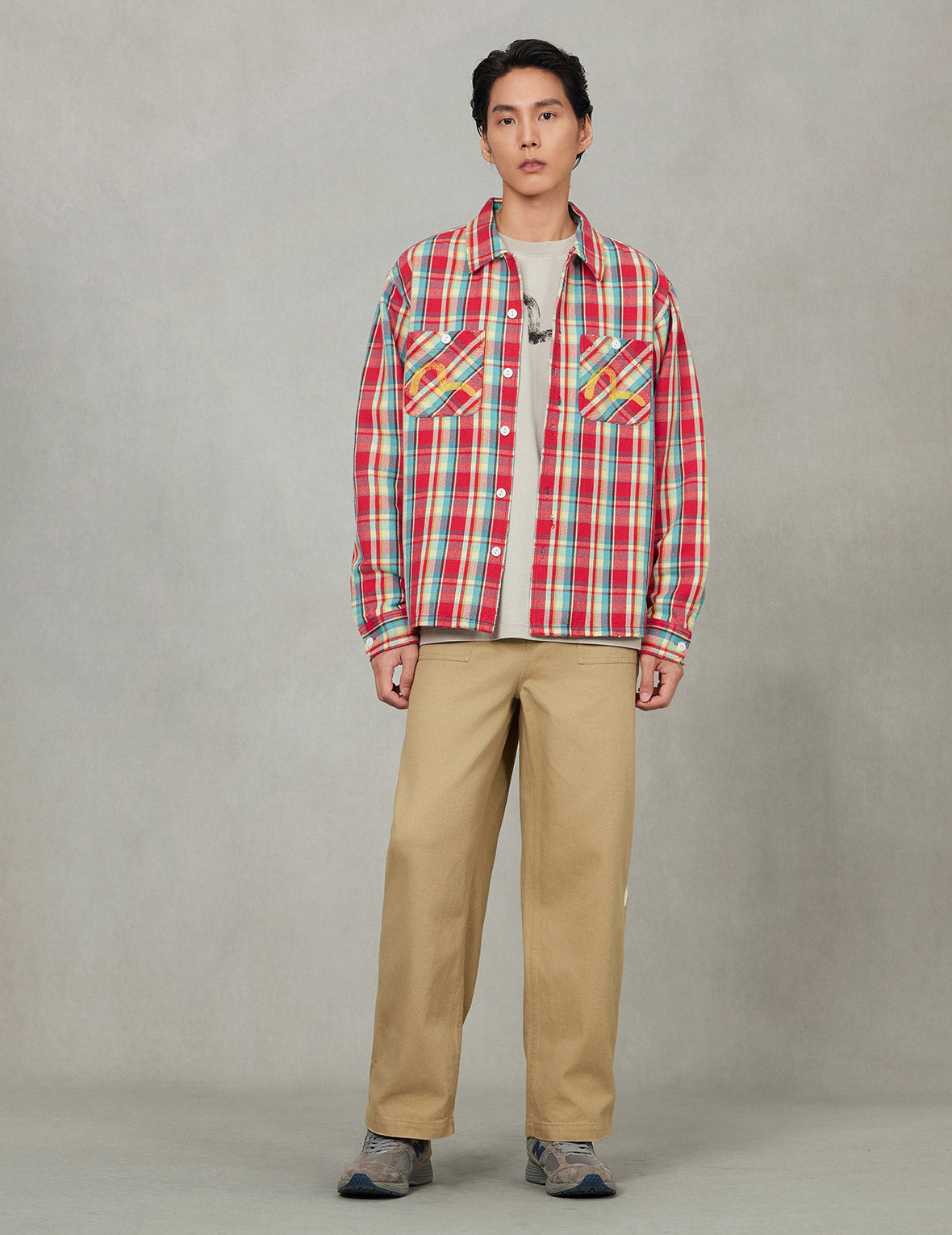 Seagull Print Relax Fit Plaid Flannel Shirt - 8
