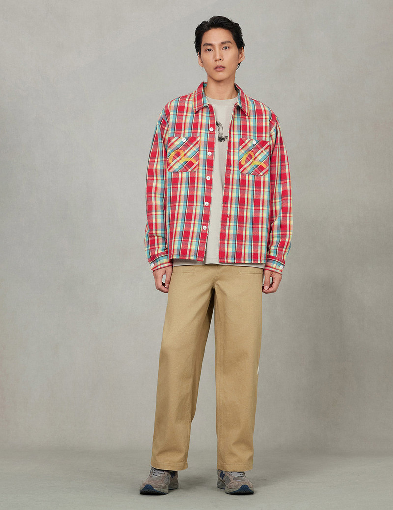 Seagull Print Relax Fit Plaid Flannel Shirt 8