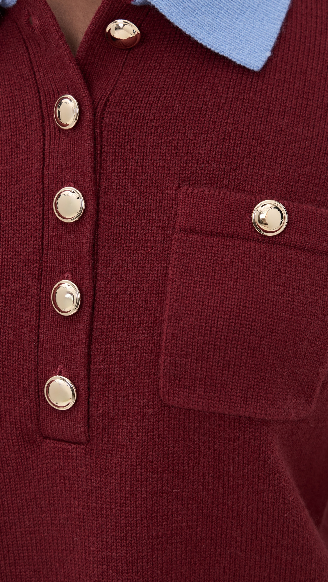 Burgundy Contrast Collar Knit Top - 5