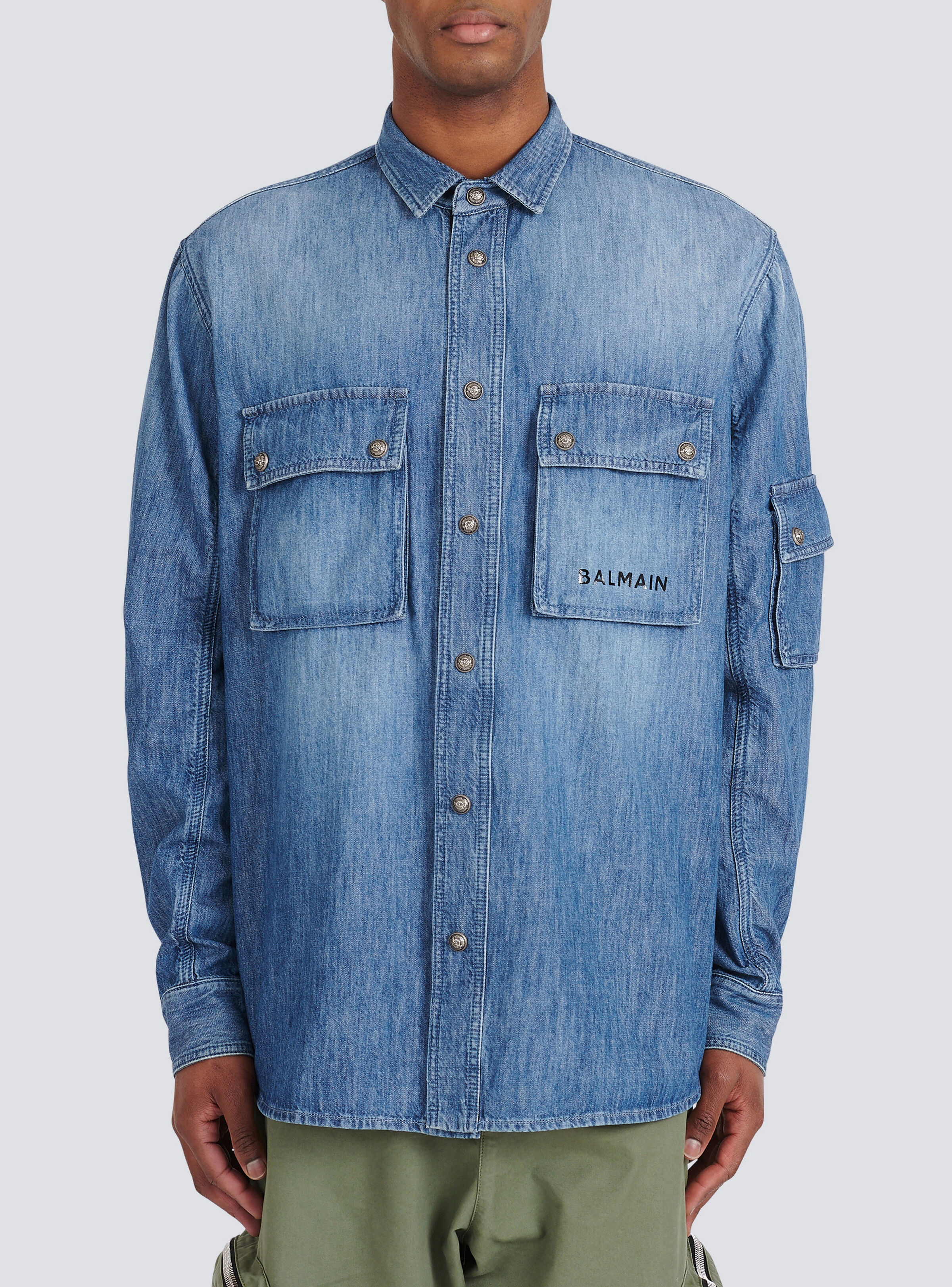 Denim shirt with logo Balmain - 6