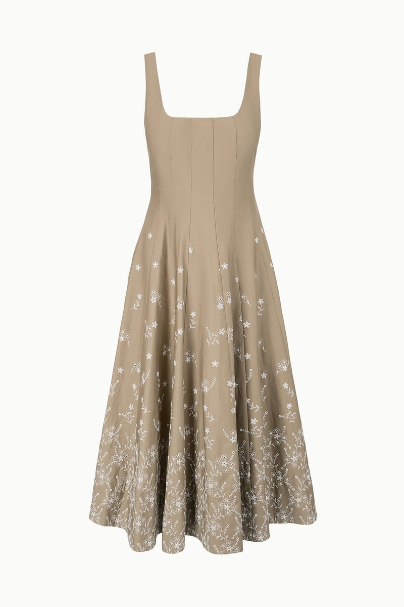STAUD WELLS DRESS TAUPE EMBROIDERY 1