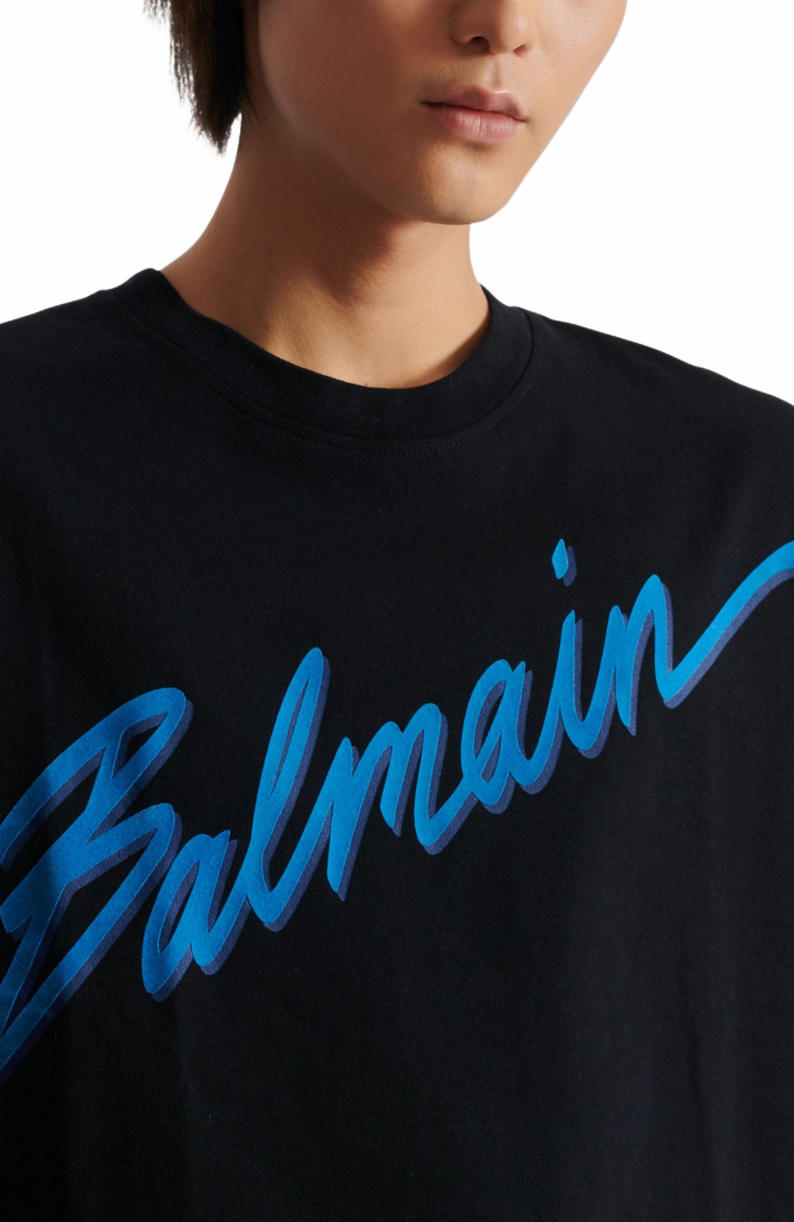 Balmain Lettre flocked T-shirt in Blue at Nordstrom - 6