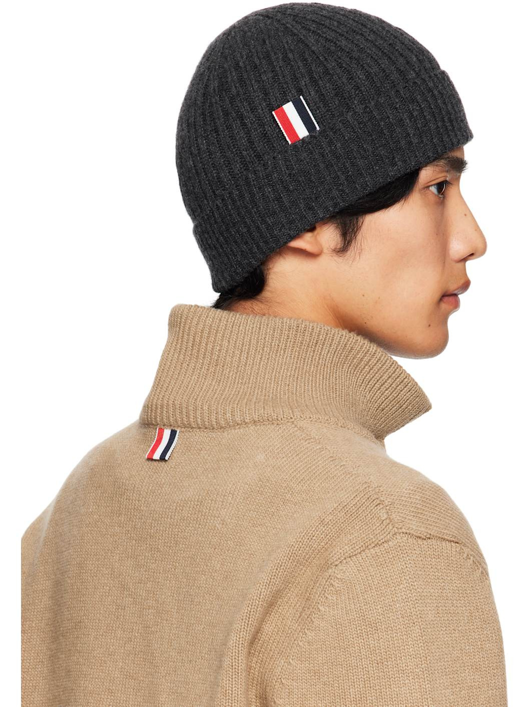 Gray Cashmere 4-Bar Cuff Beanie - 3
