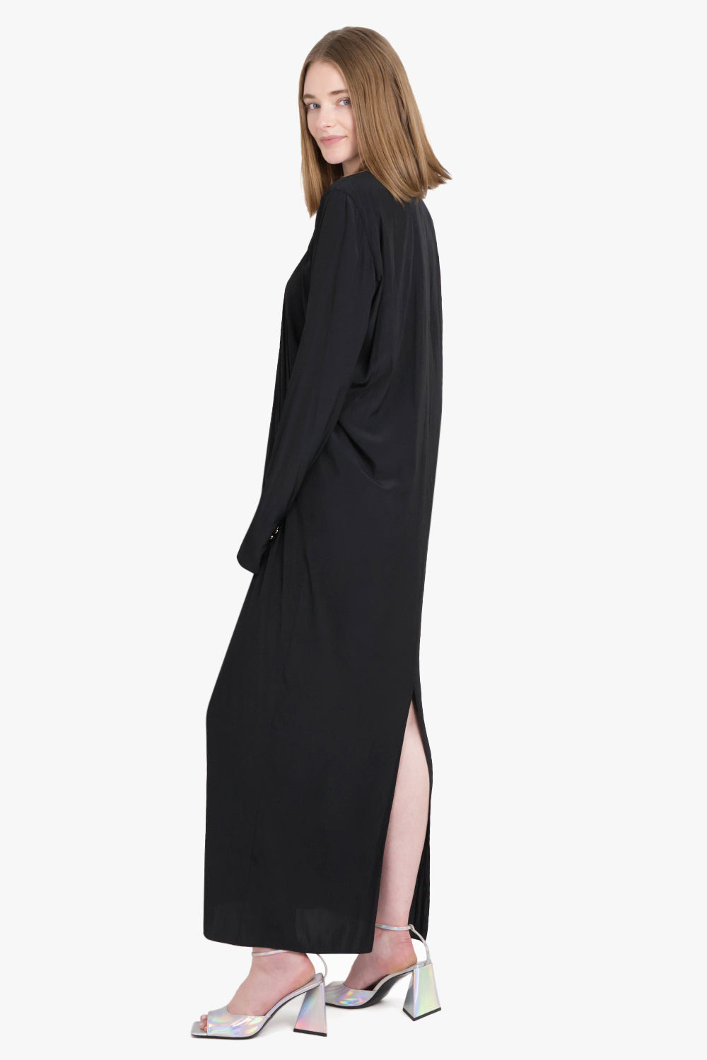 DRAPED L/SL DRESS | BLACK - 3