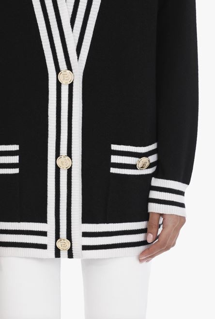 Black and white wool and cashmere cardigan with gold-tone buttons - 6