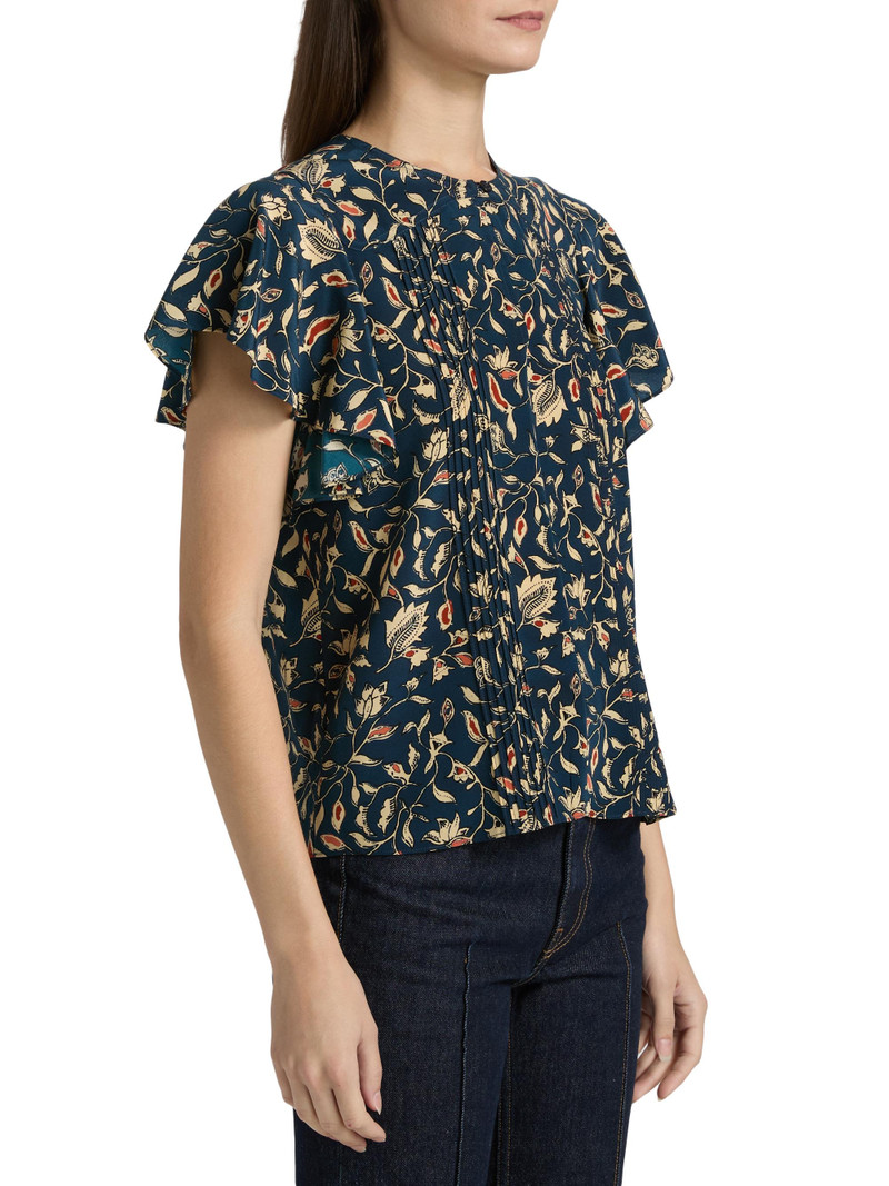 Women's Adoni Floral Silk Pintuck Top - Midnight Garden 4