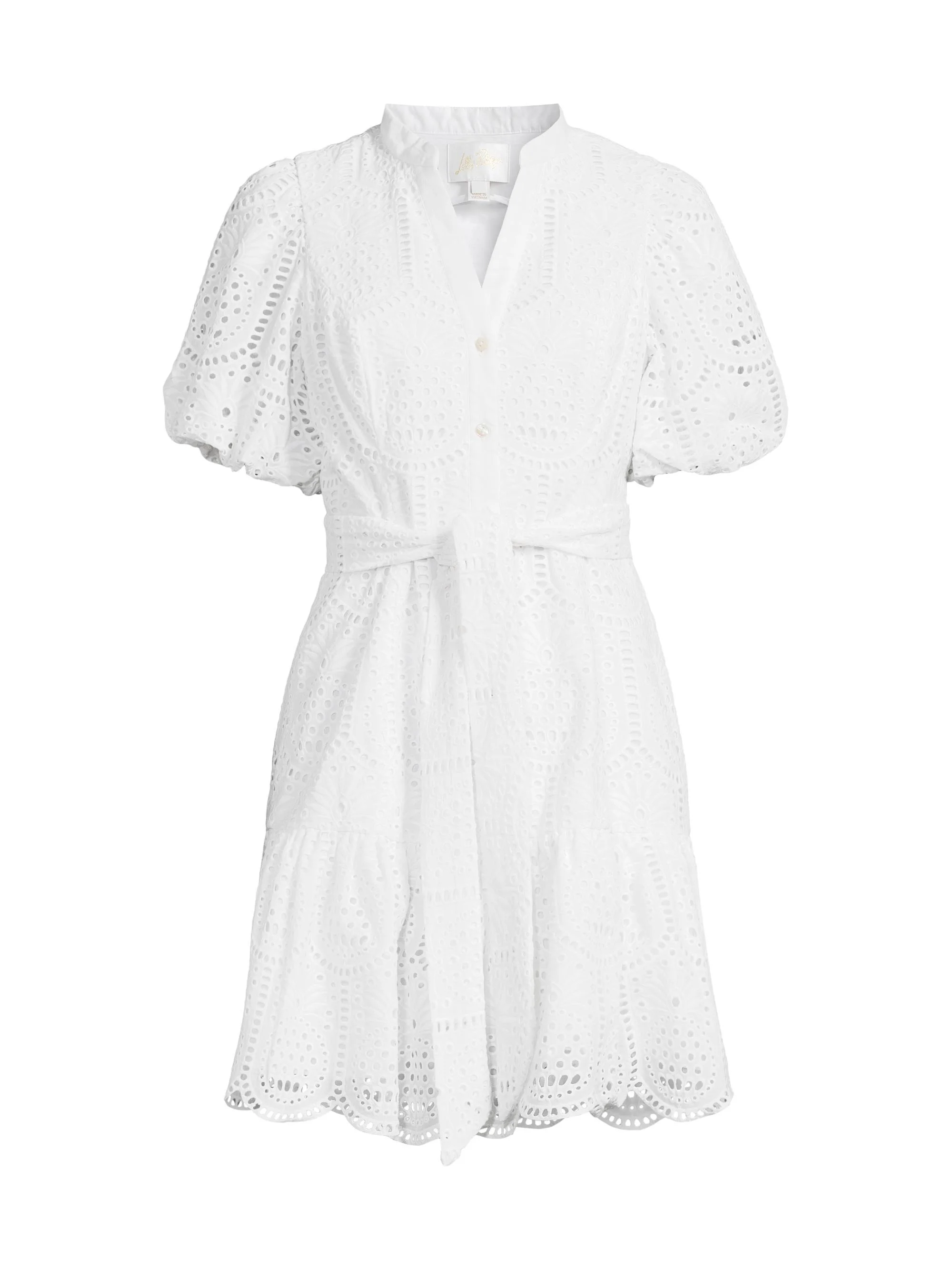 Women's Cotton Tie-Waist Puff-Sleeve Minidress - Resort White - 1