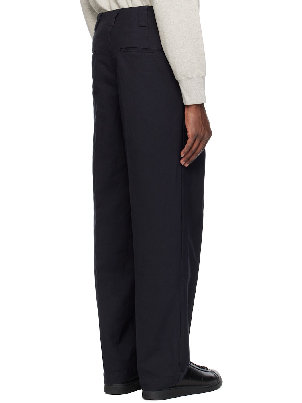 Navy Wide Chino Trousers - 3