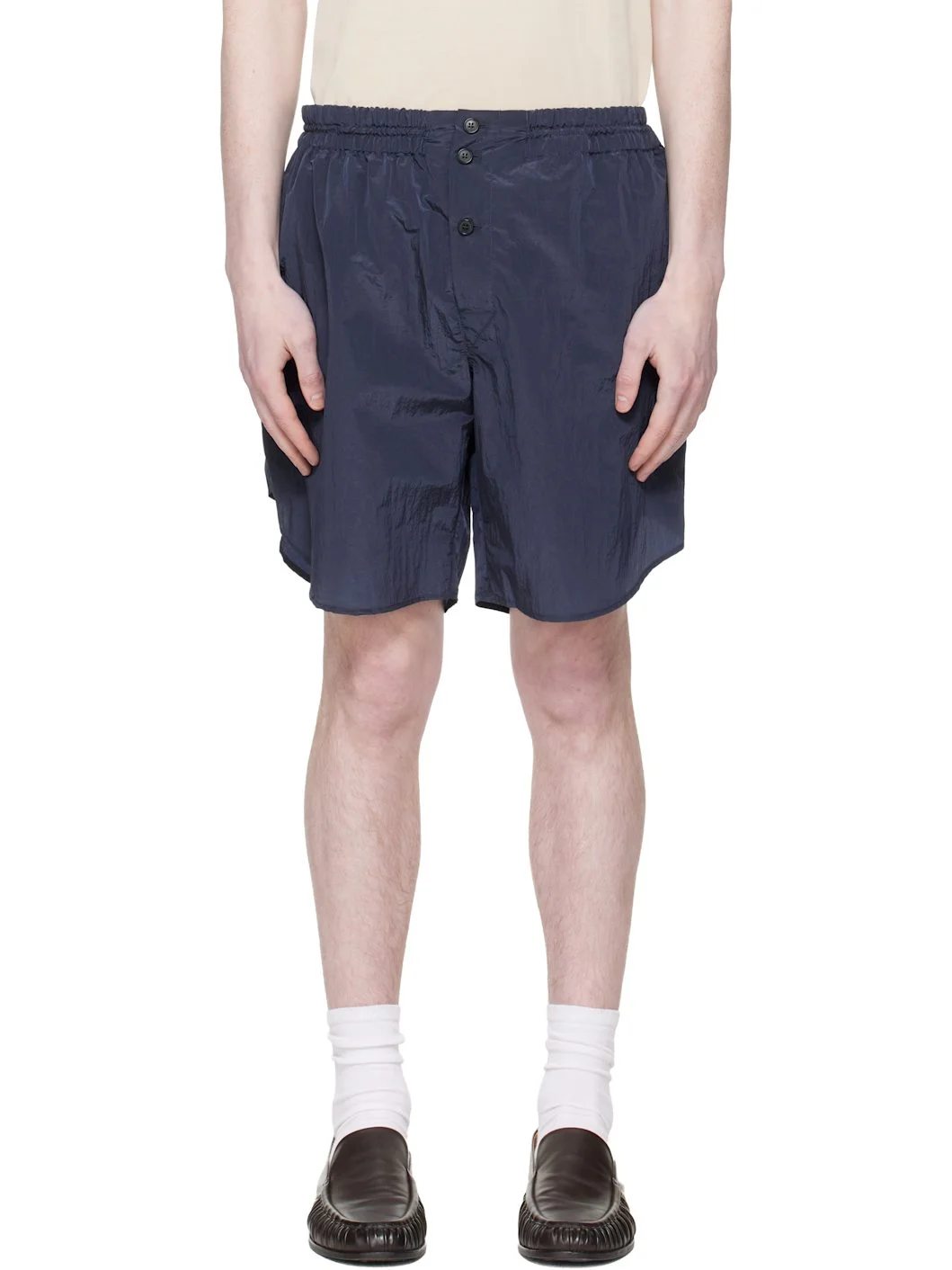 Navy Curved Shorts - 1