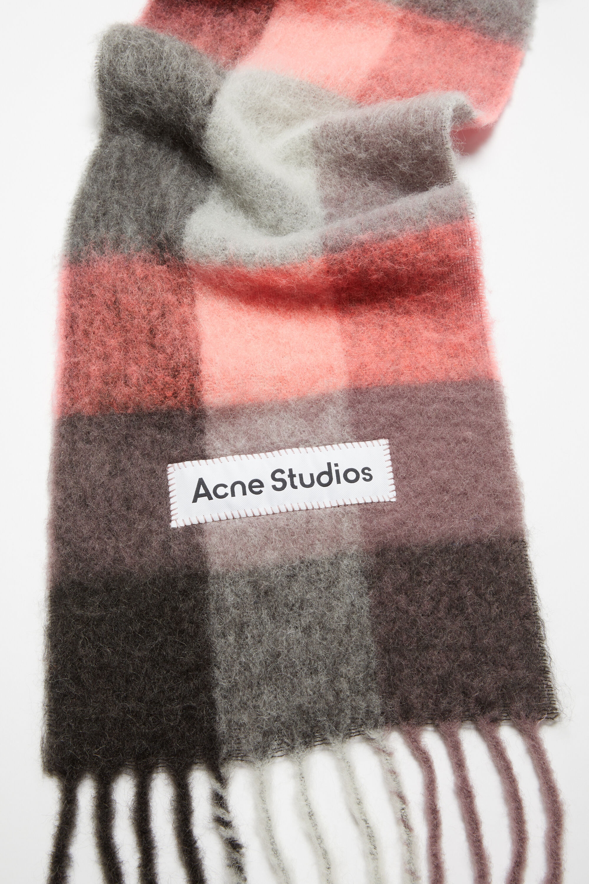 Mohair checked scarf - Mauve/bright pink/anthracite - 4