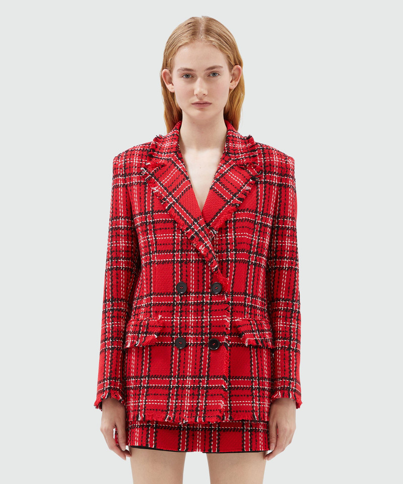 MSGM Red tartan cotton tweed jacket outlook