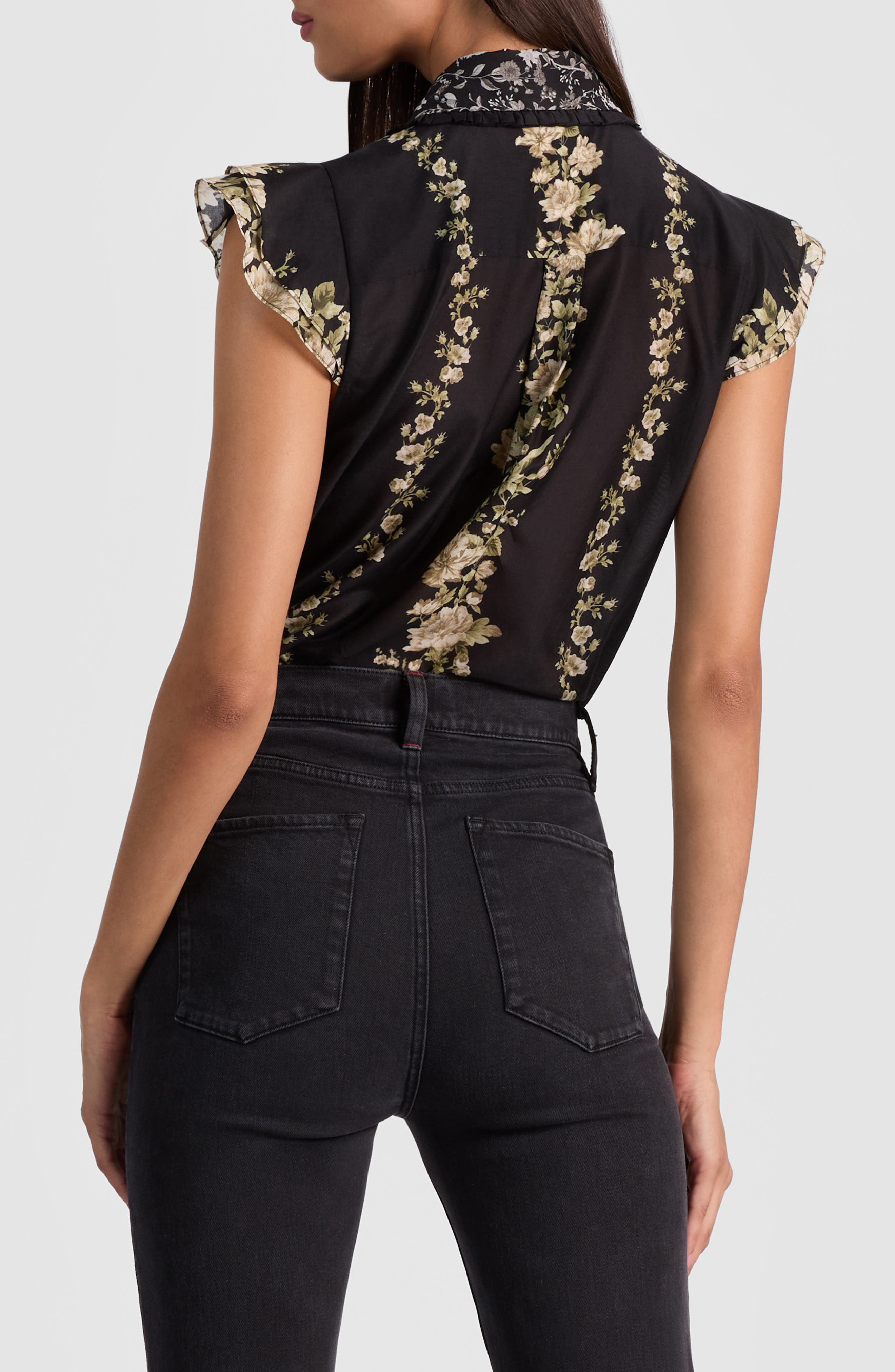 Alice + Olivia Martel Flutter Sleeve Cotton & Silk Button-Up Top in Free Falling at Nordstrom - 2