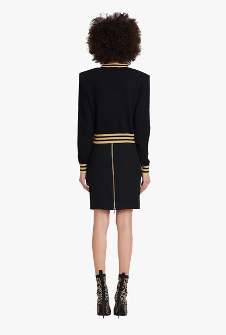 Cropped black wool sweatshirt with gold Balmain logo - 3