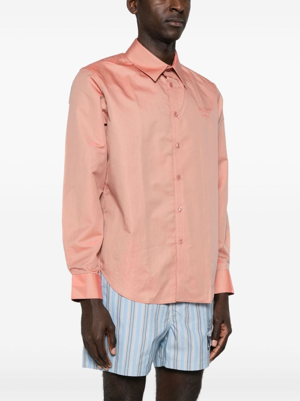 logo-embroidered metallic shirt - 4