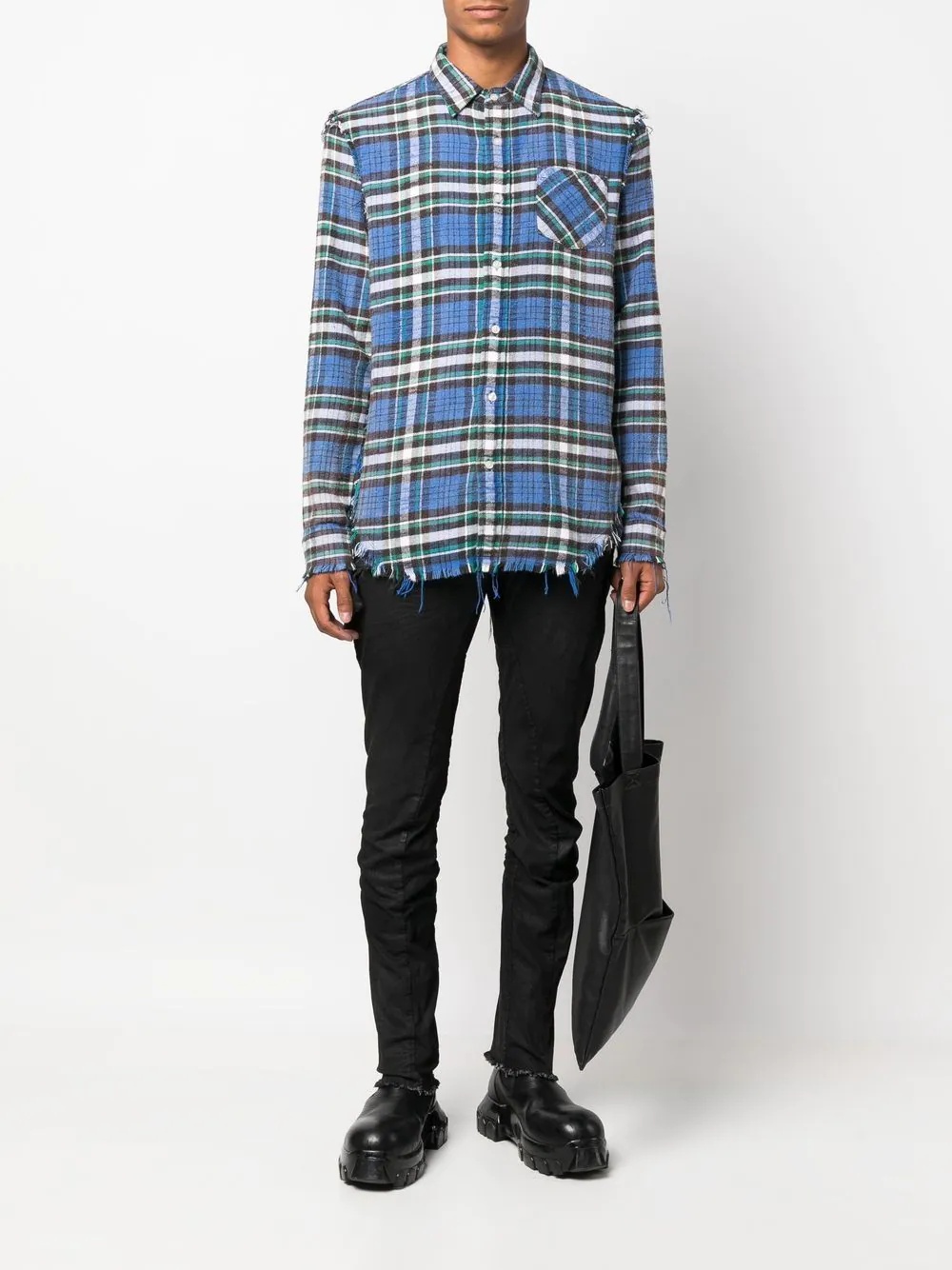 bleached-distressed plaid shirt - 2