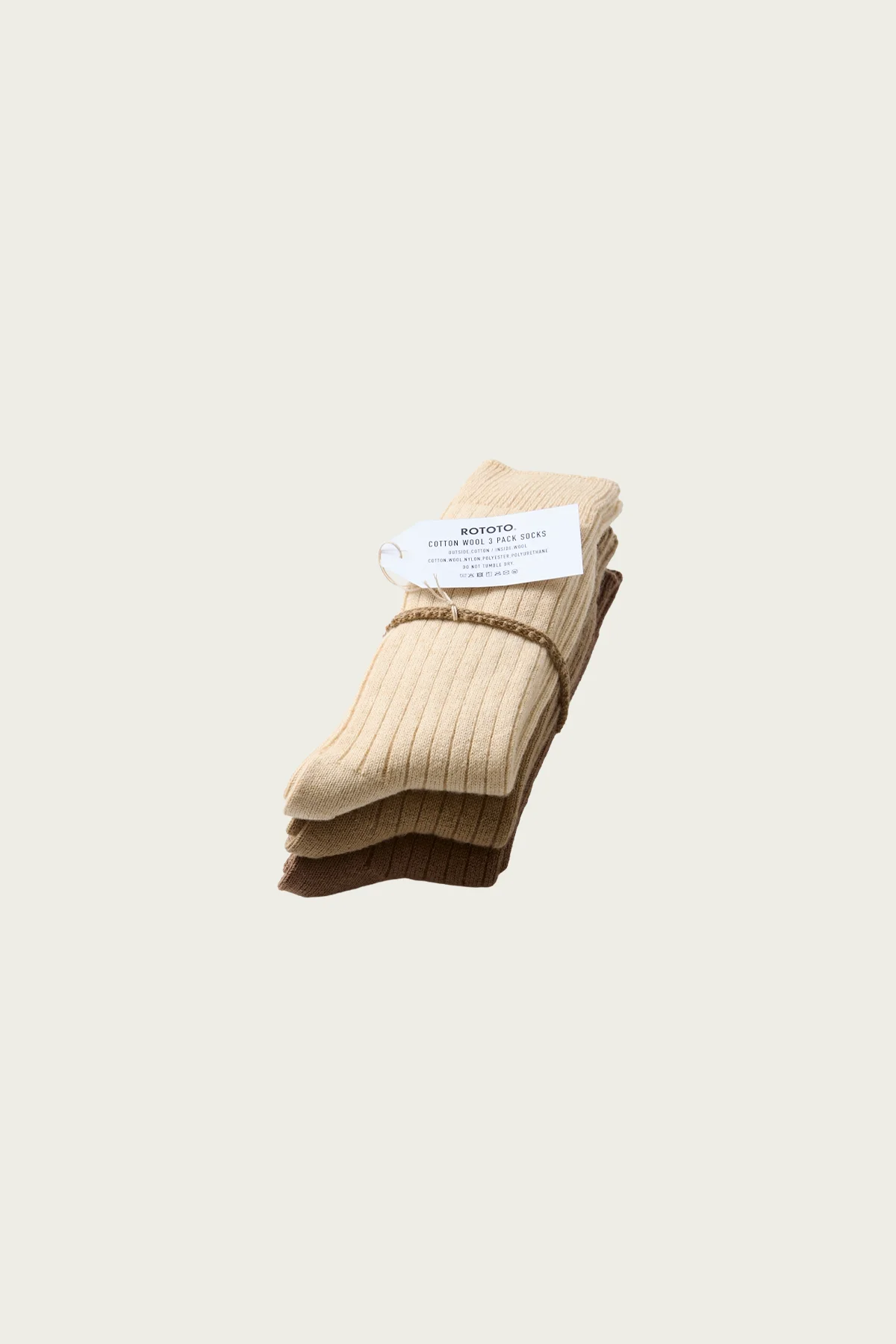 Cotton Wool Ribbed Crew 3 Pack Socks - Beige Tones - 1